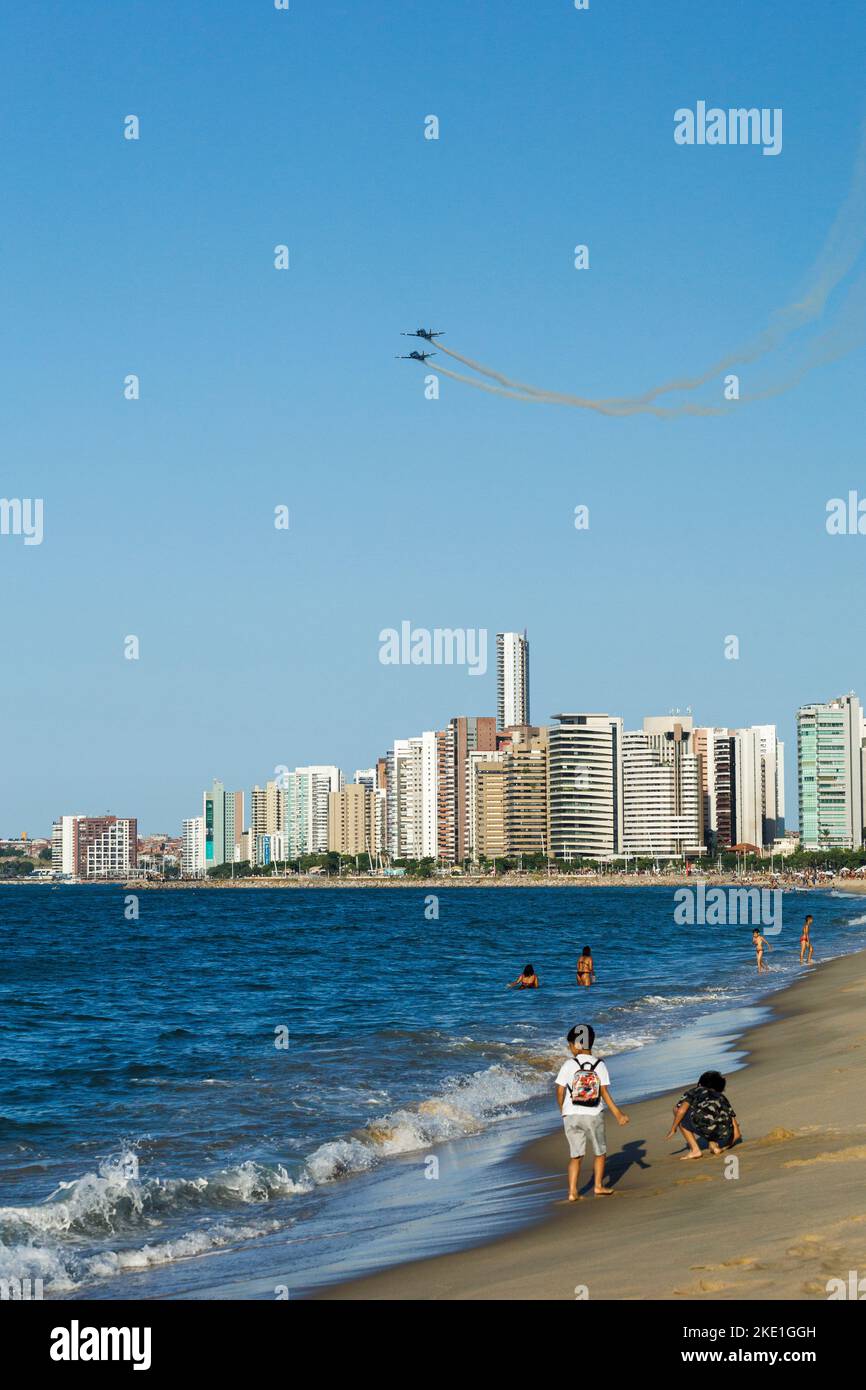 Aerial demonstration squadron on the beach of Fortaleza northeast of Brazil Stock Photo