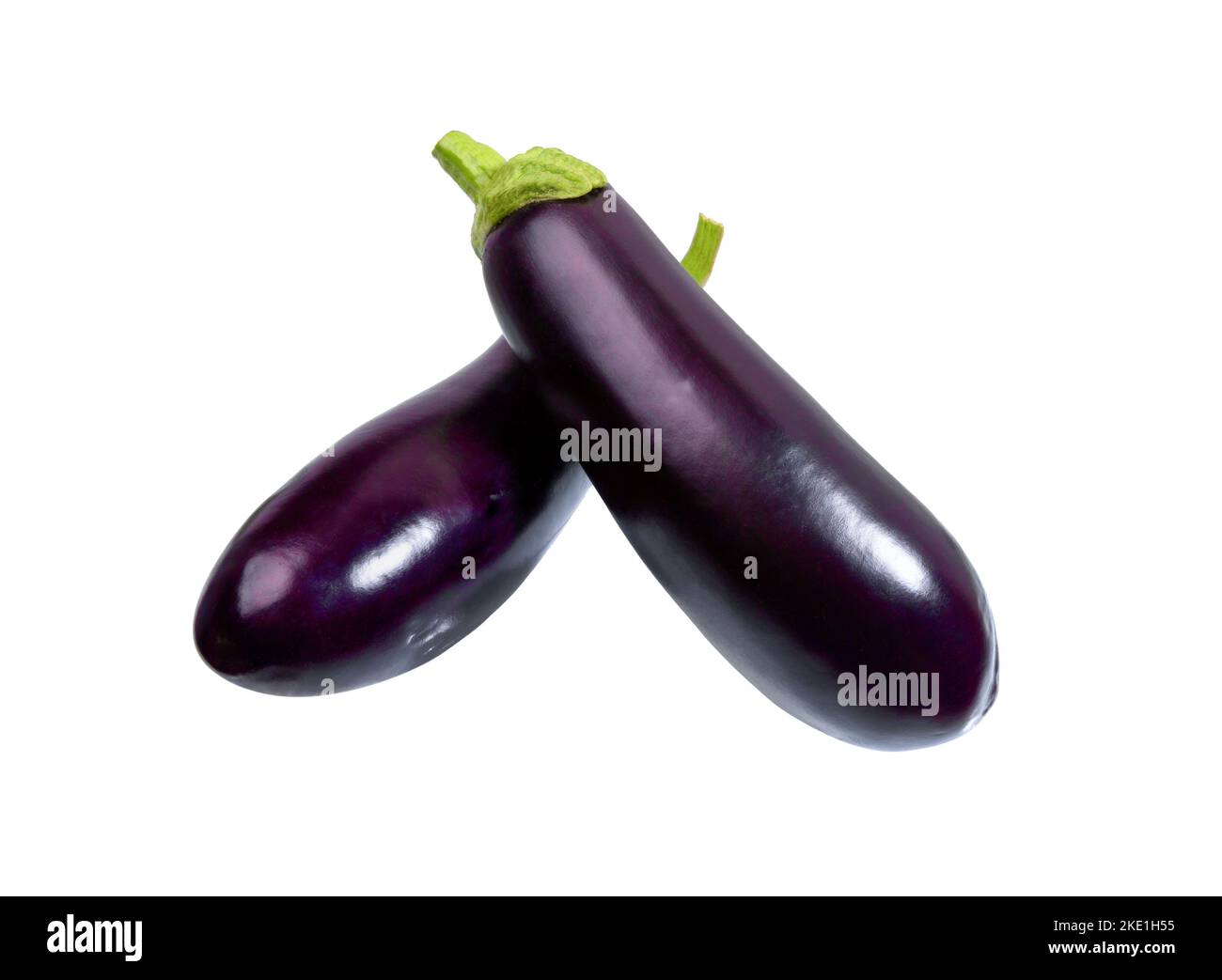 Eggplant or aubergine vegetable isolated on white background.  Eggplant cut out. Stock Photo