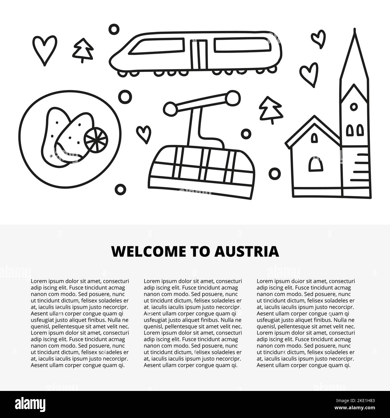 Article template with space for text and doodle outline Austria icons ...