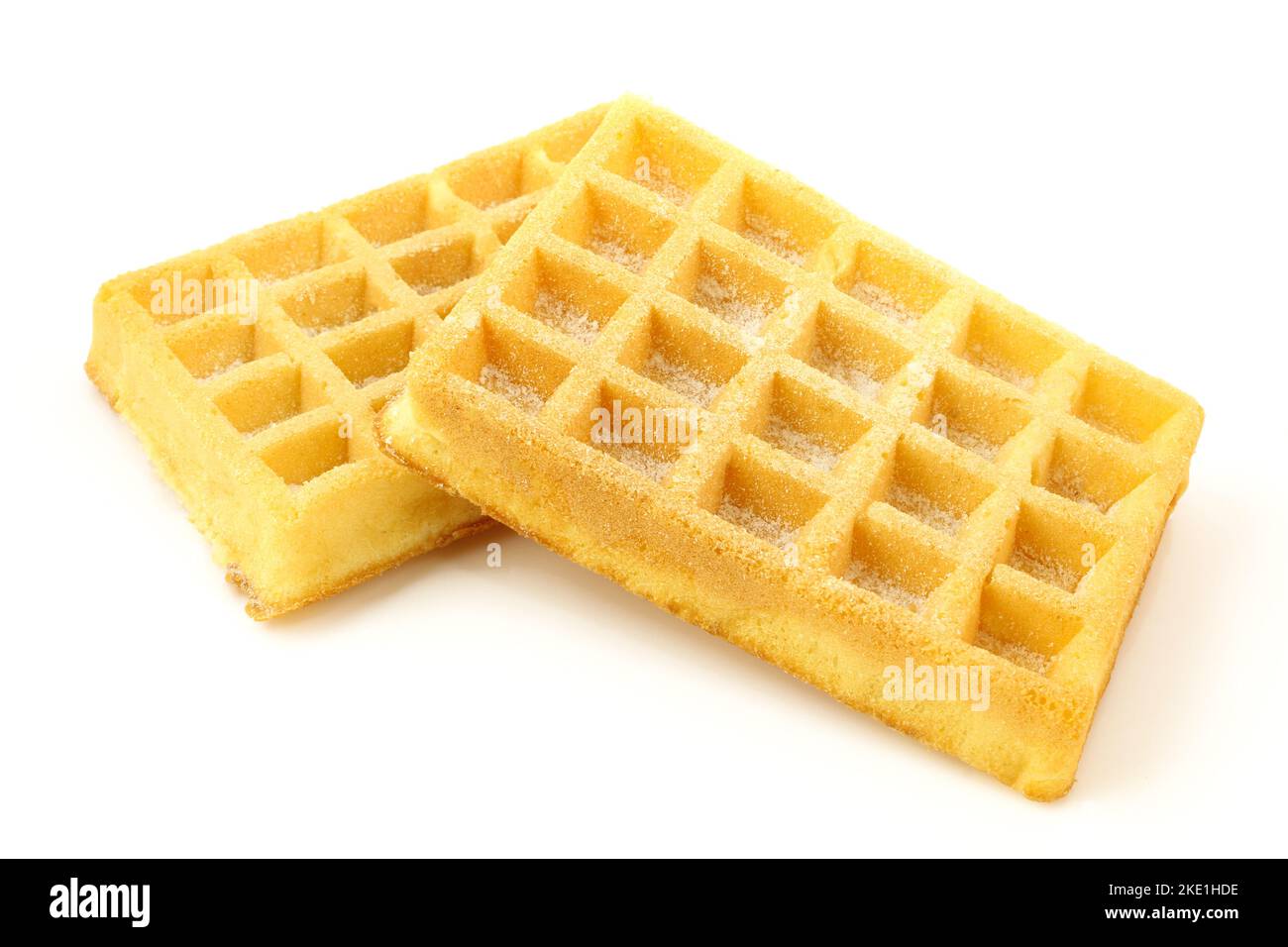 Two plain belgian waffles isolated on white background Stock Photo