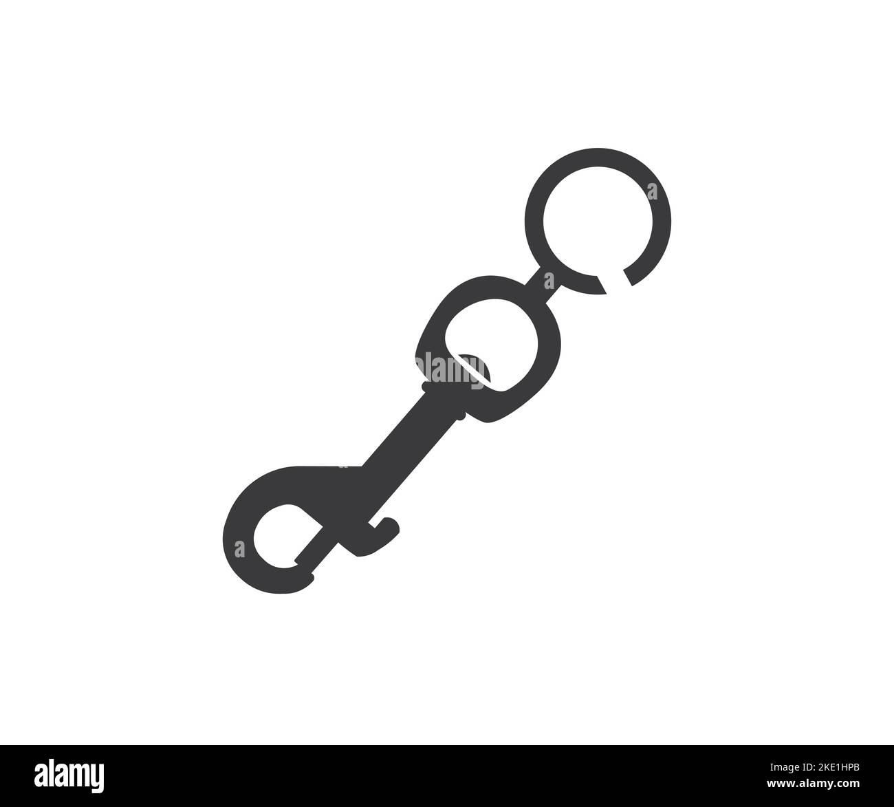 Metal keychain ring carabiner or snap-hook logo design. Stylish chrome fittings. Bag accessories metal clip buckle. Climbing equipment vector design. Stock Vector