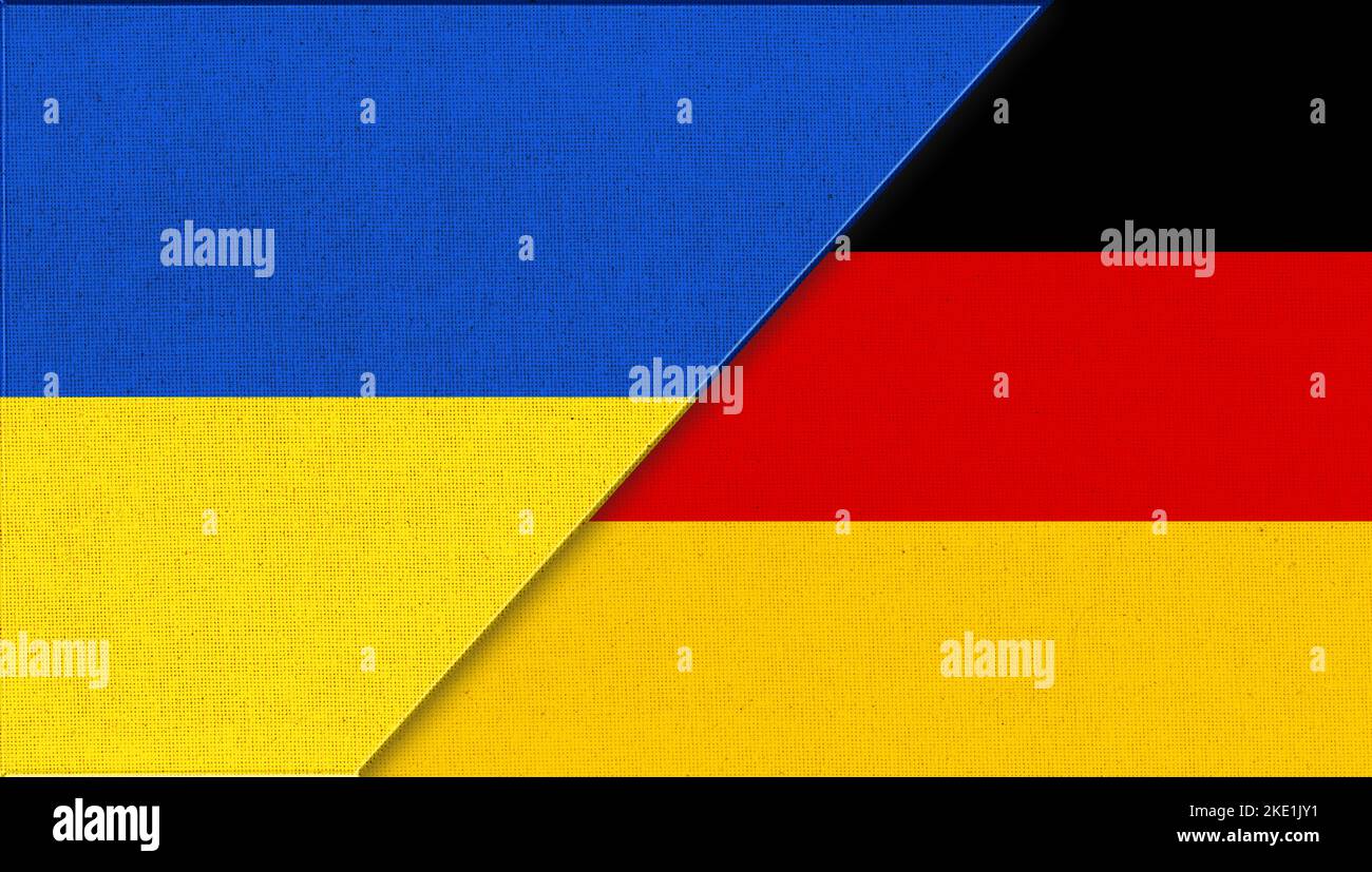 Flag of Ukraine and Germany. Two Flag Together Fabric Texture. Union