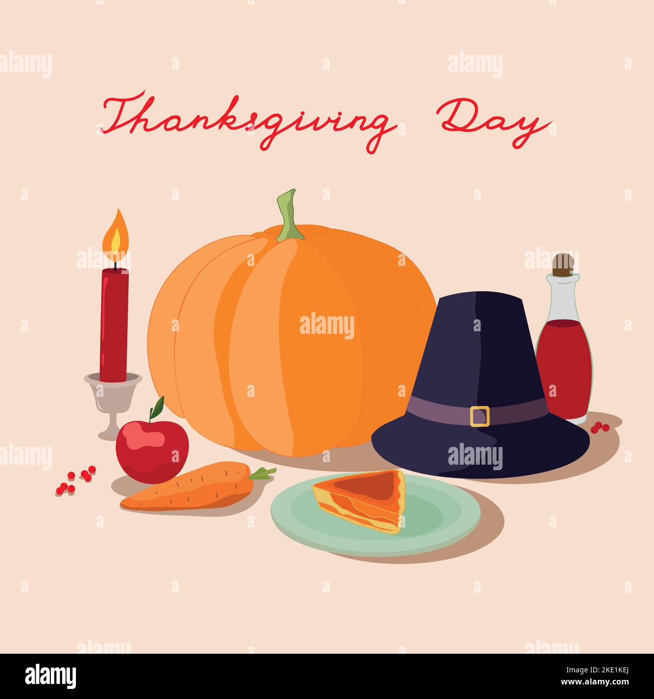 Thanksgiving Day traditional food. Hand drawn vector illustration. Happy Thanksgiving Day Stock Vector