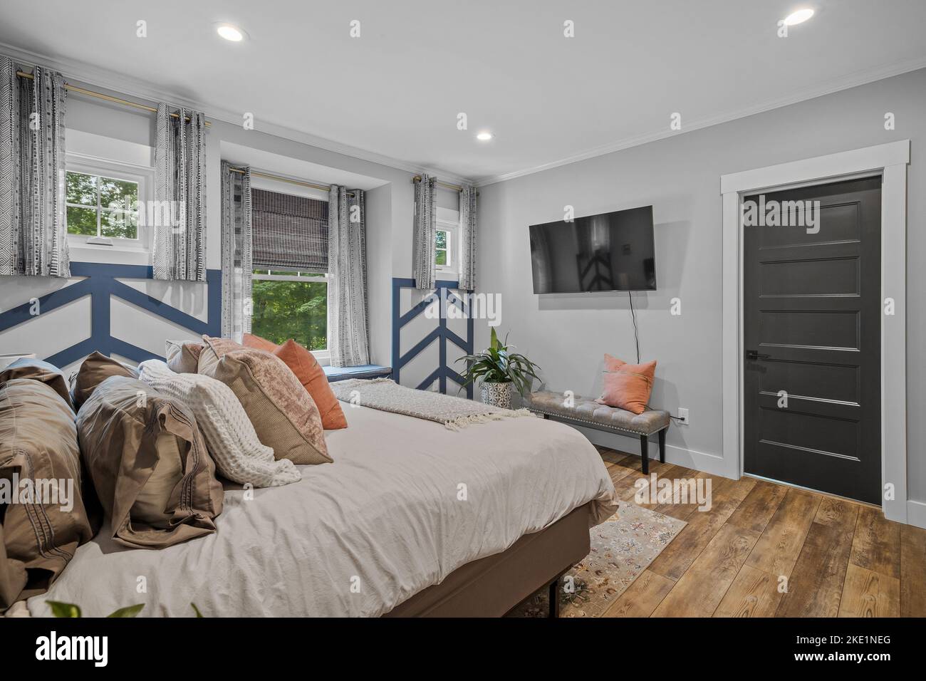 The beautiful interior design of a bedroom in a modern custom new ...
