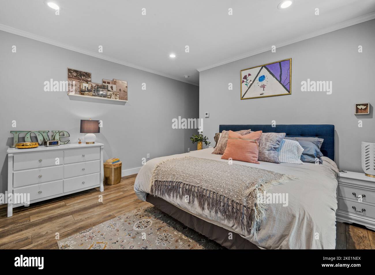 The beautiful interior design of a bedroom in a modern custom new ...