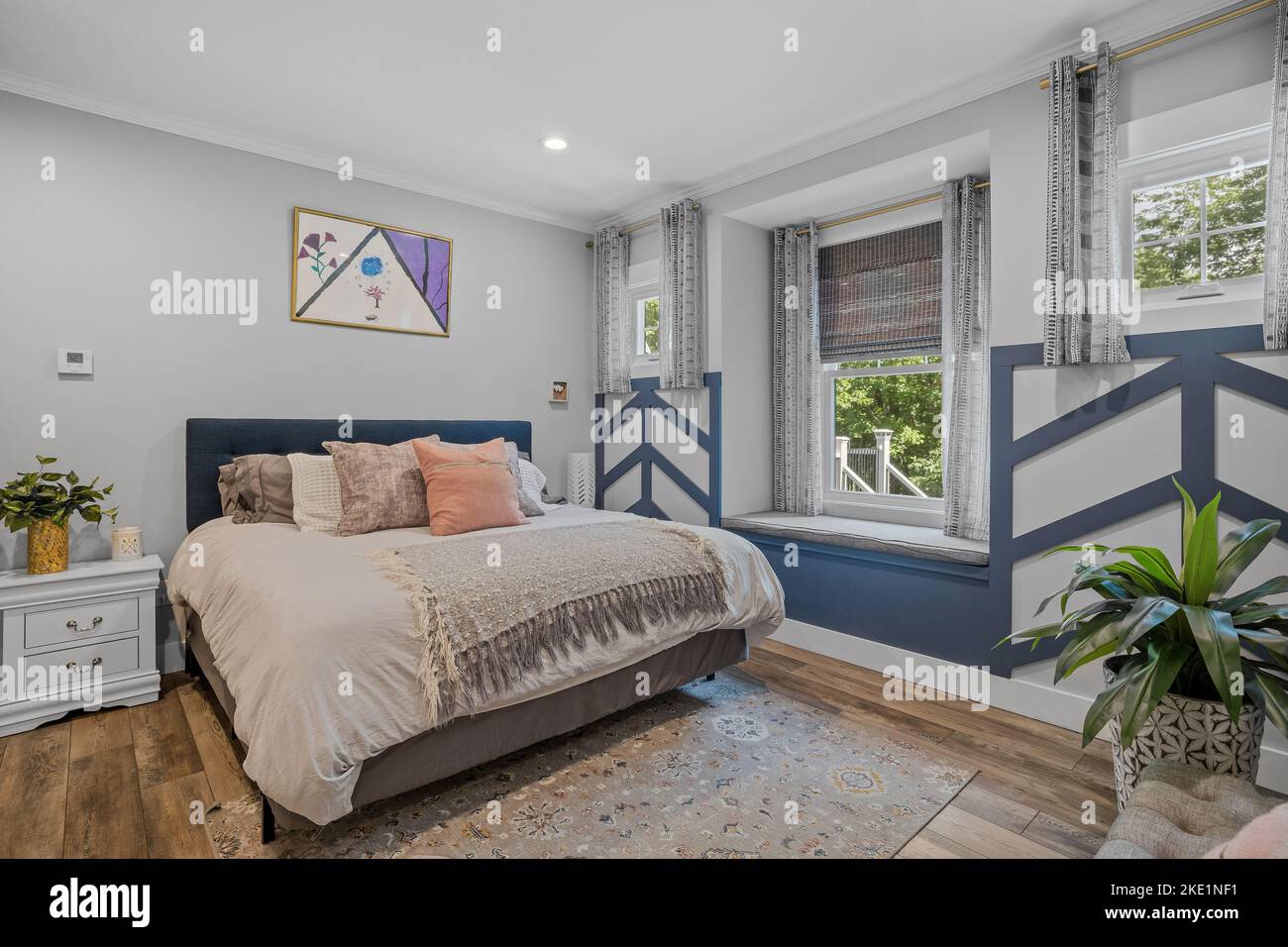 The beautiful interior design of a bedroom in a modern custom new ...