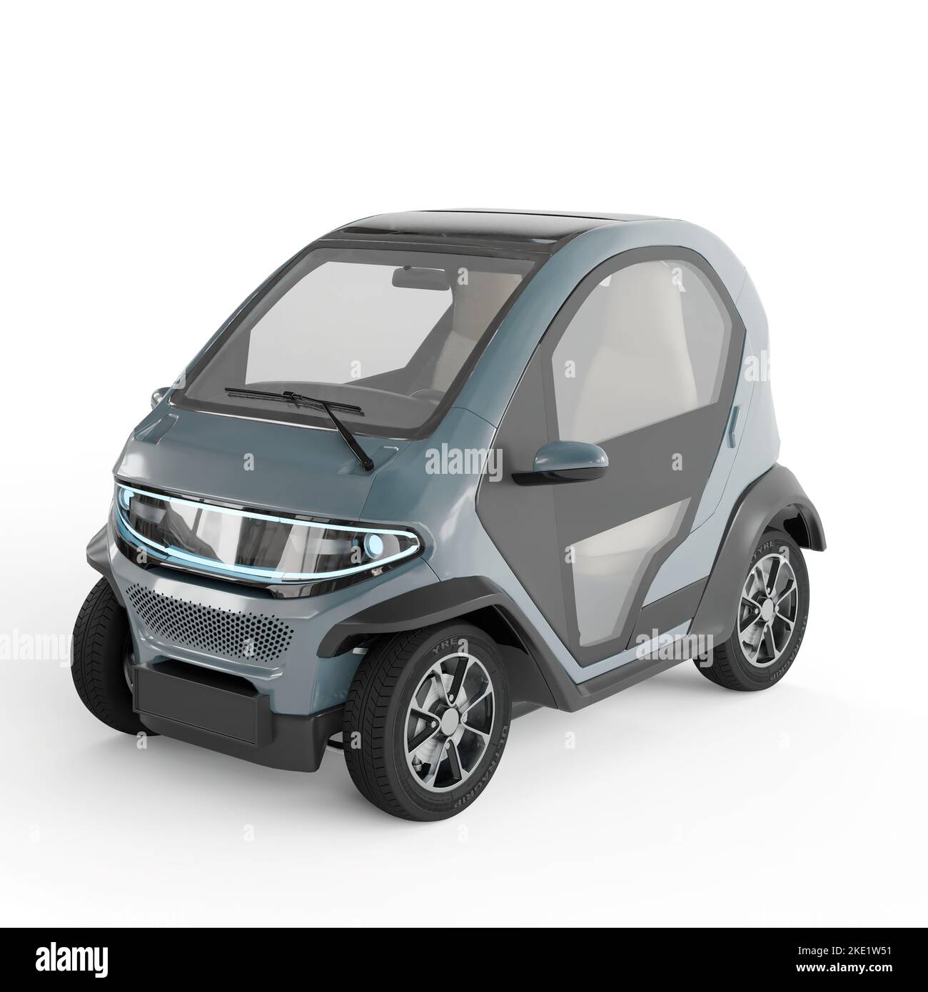 A 3d illustration of a small electric car isolated on the white