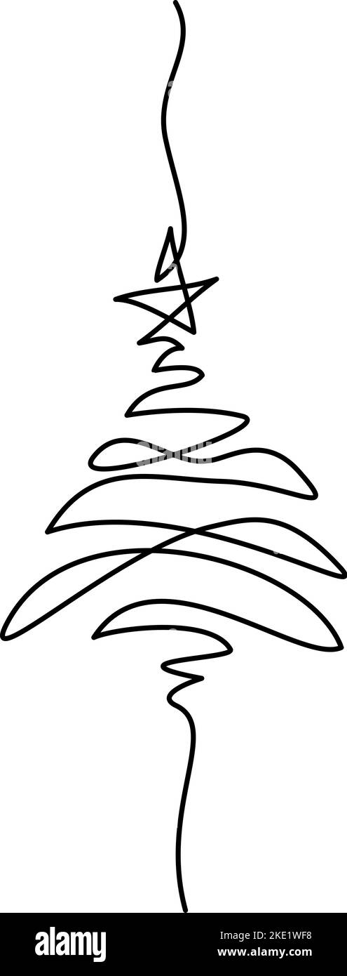 Christmas tree one line drawing vector illustr Stock Vector