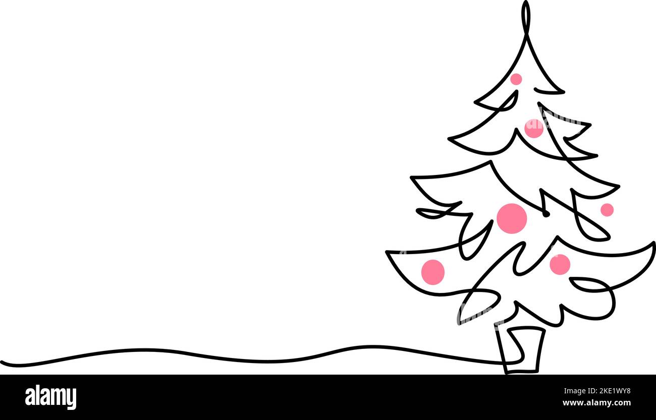 Christmas tree, New Year. Continuous one line art Stock Vector