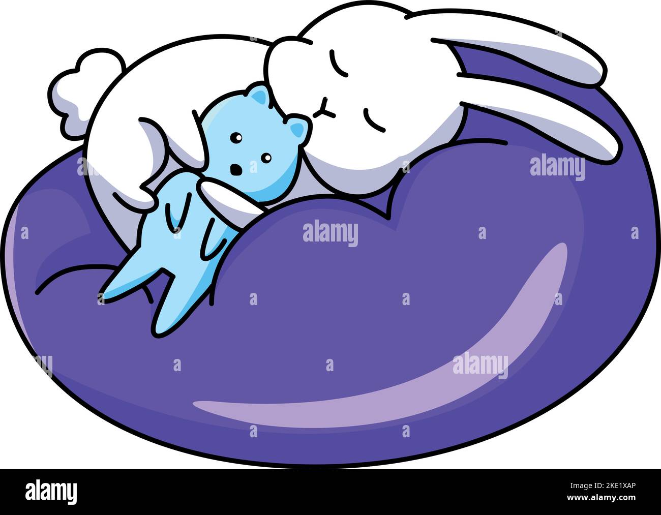 A cute kawaii cartoon character of a sleeping bunny on a coach holding ...