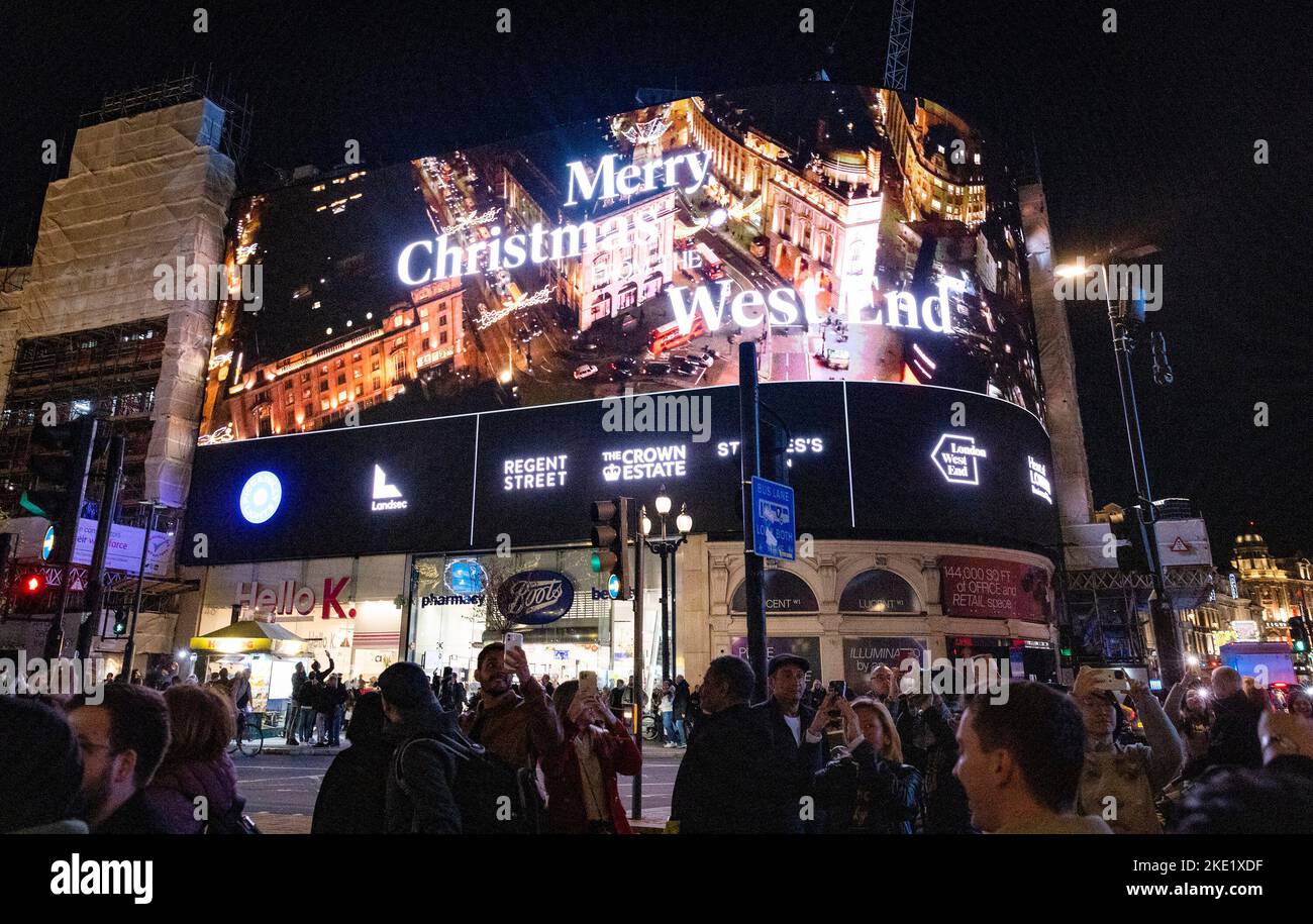 EDITORIAL USE ONLY General view of Christmas lights at Piccadilly , central London as Regent