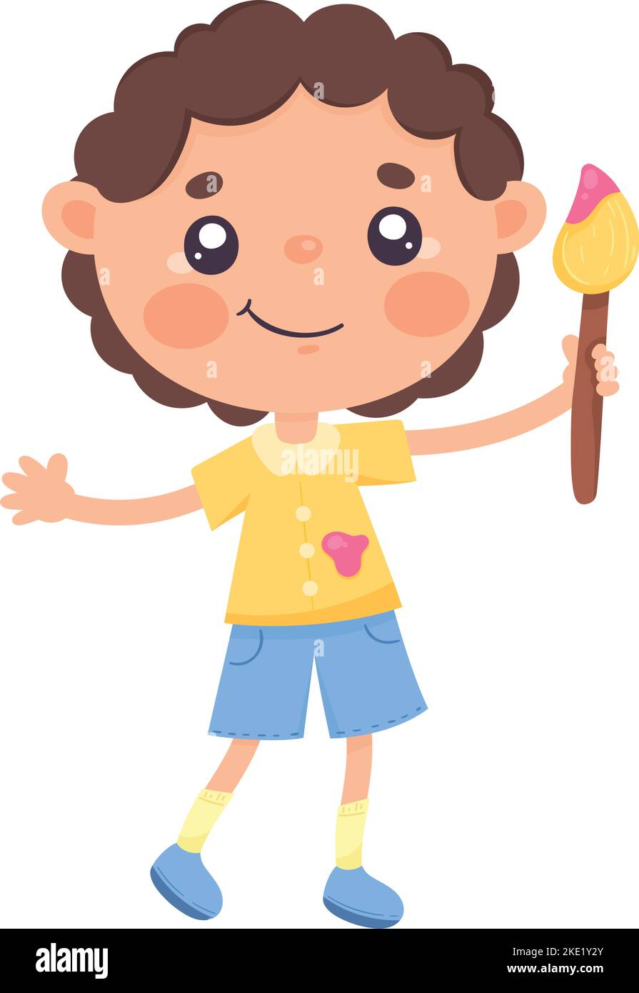 little schoolboy with paint brush character Stock Vector Image & Art ...