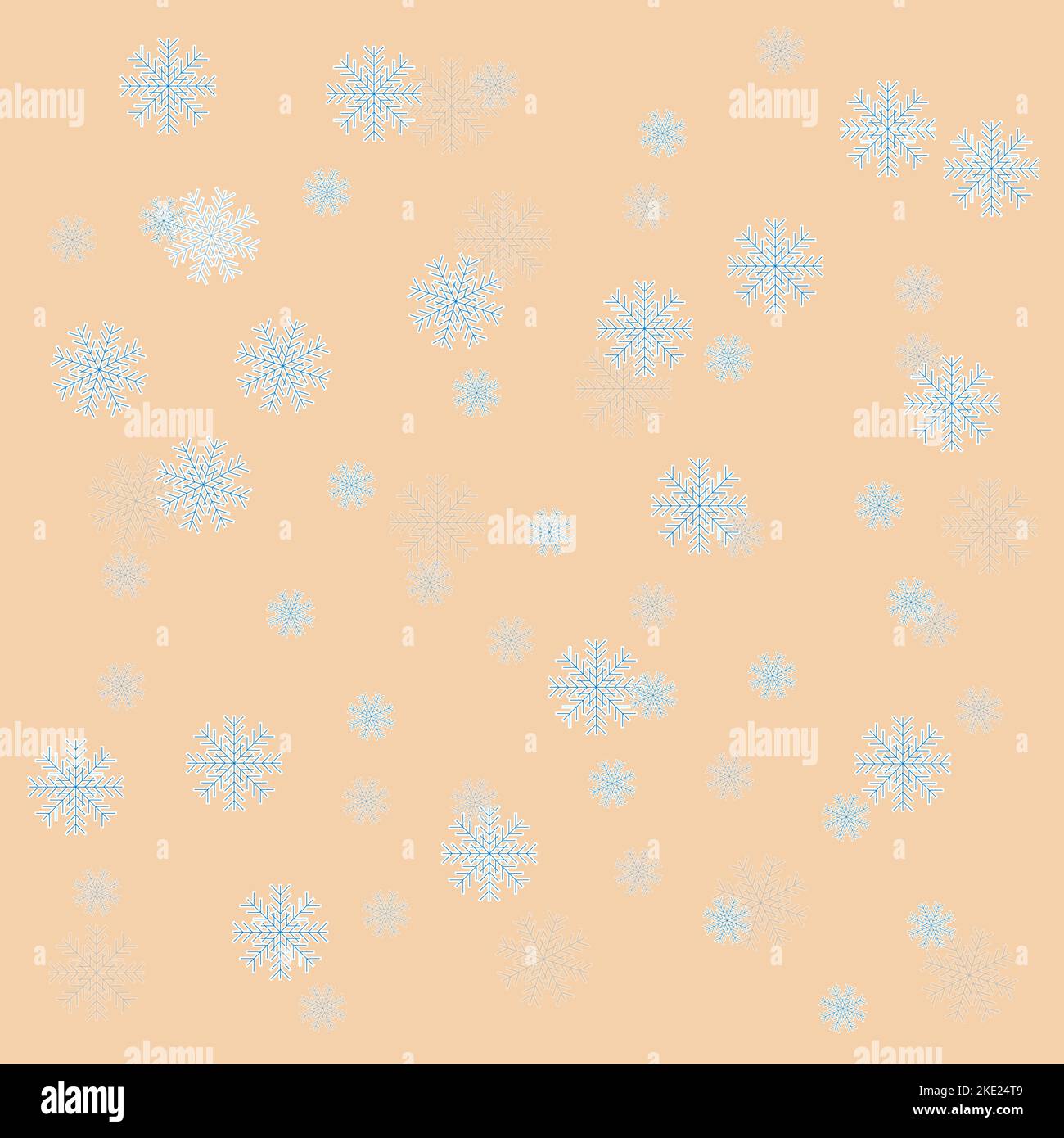 Blue snowflakes of different sizes and transparency on a beige background. Vector illustration, patern. Winter concept. Stock Vector