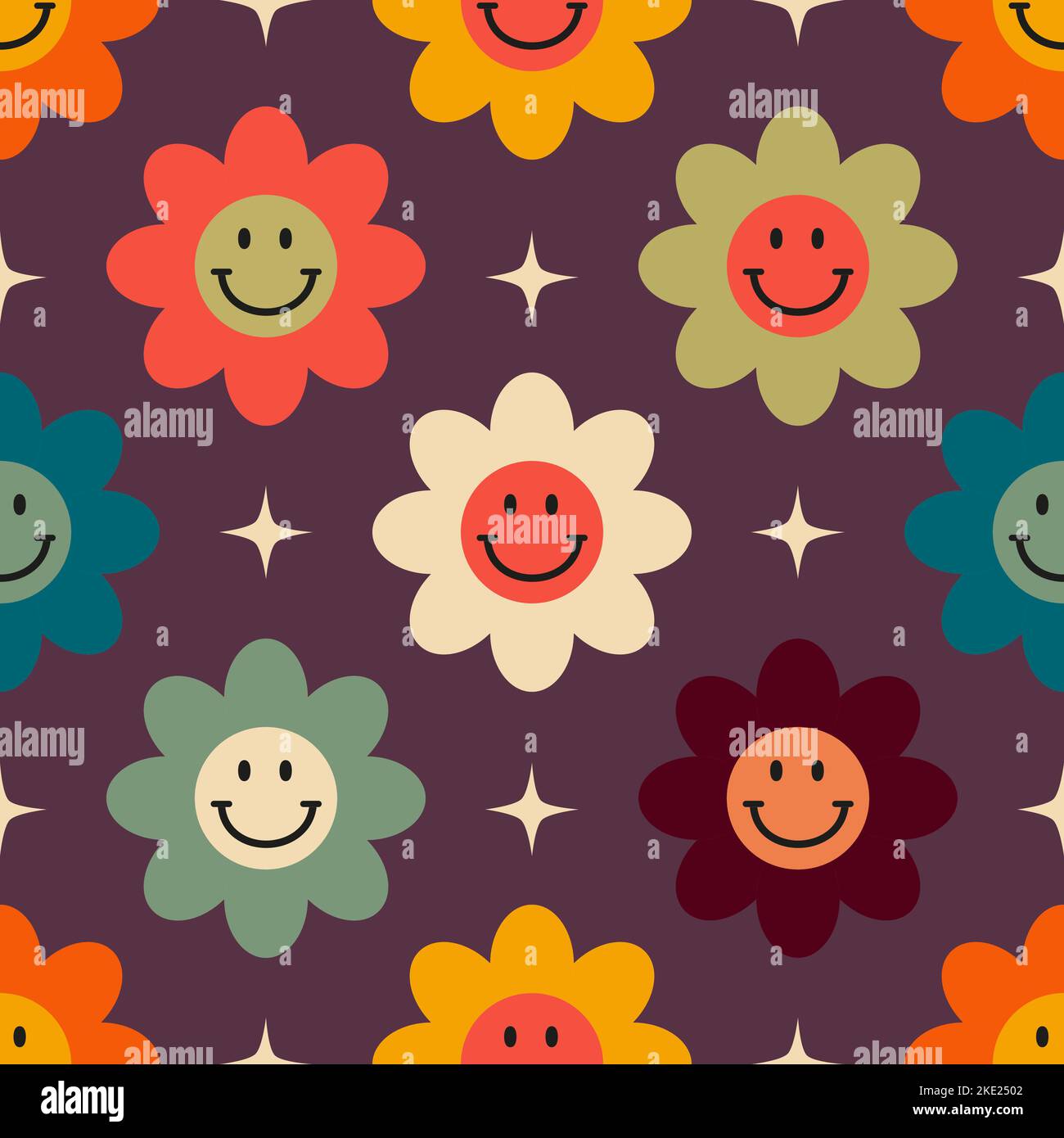 Retro seamless pattern with flowers in 60s style Stock Vector Image ...