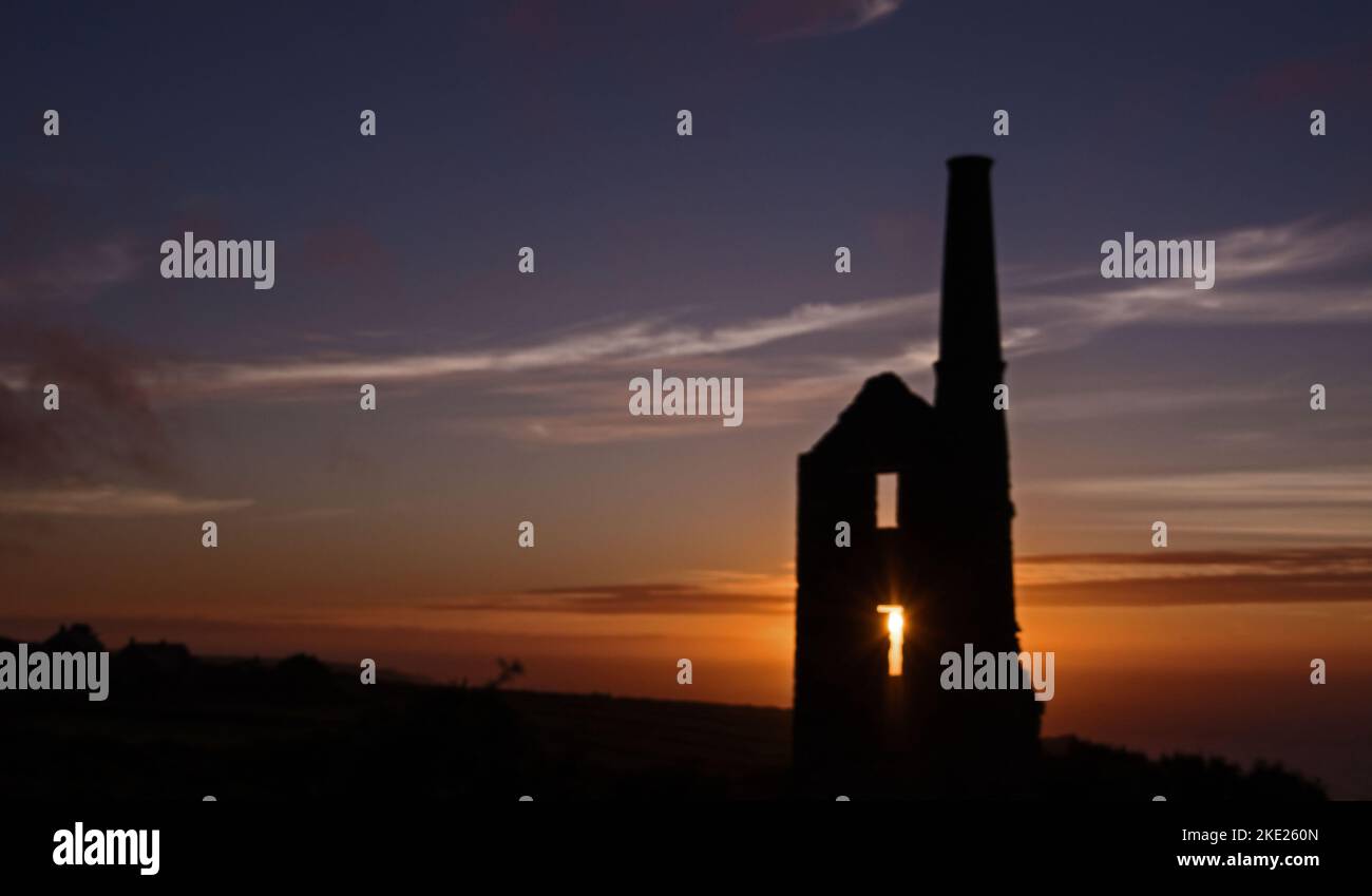 Sunset at Carn Galver Engine House Tin Mine in Cornwall Stock Photo