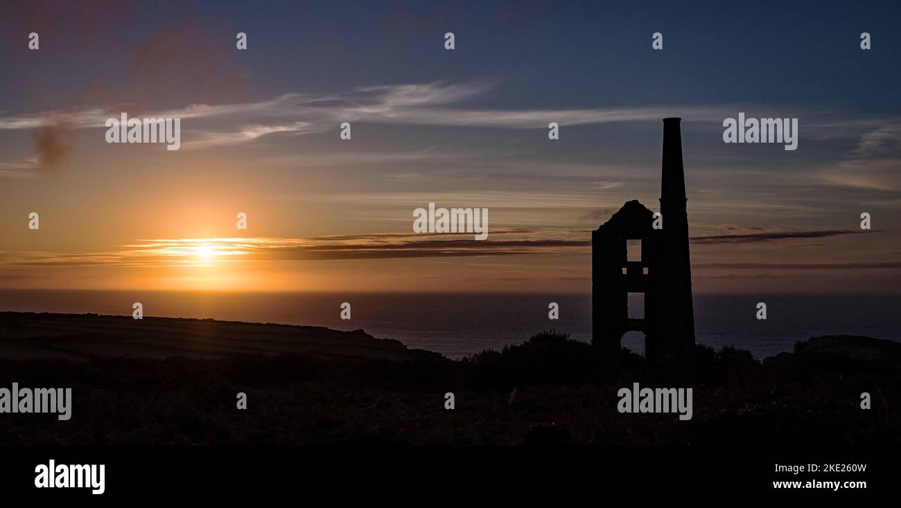 Sunset at Carn Galver Engine House Tin Mine in Cornwall Stock Photo
