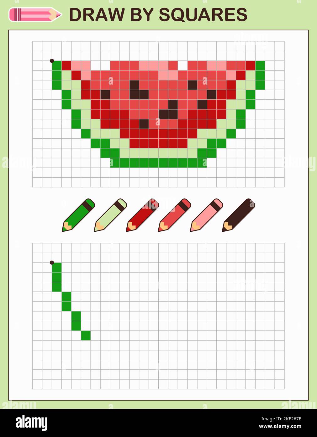 Draw watermelon by squares. Copy the picture. Game for kids. Stock Vector