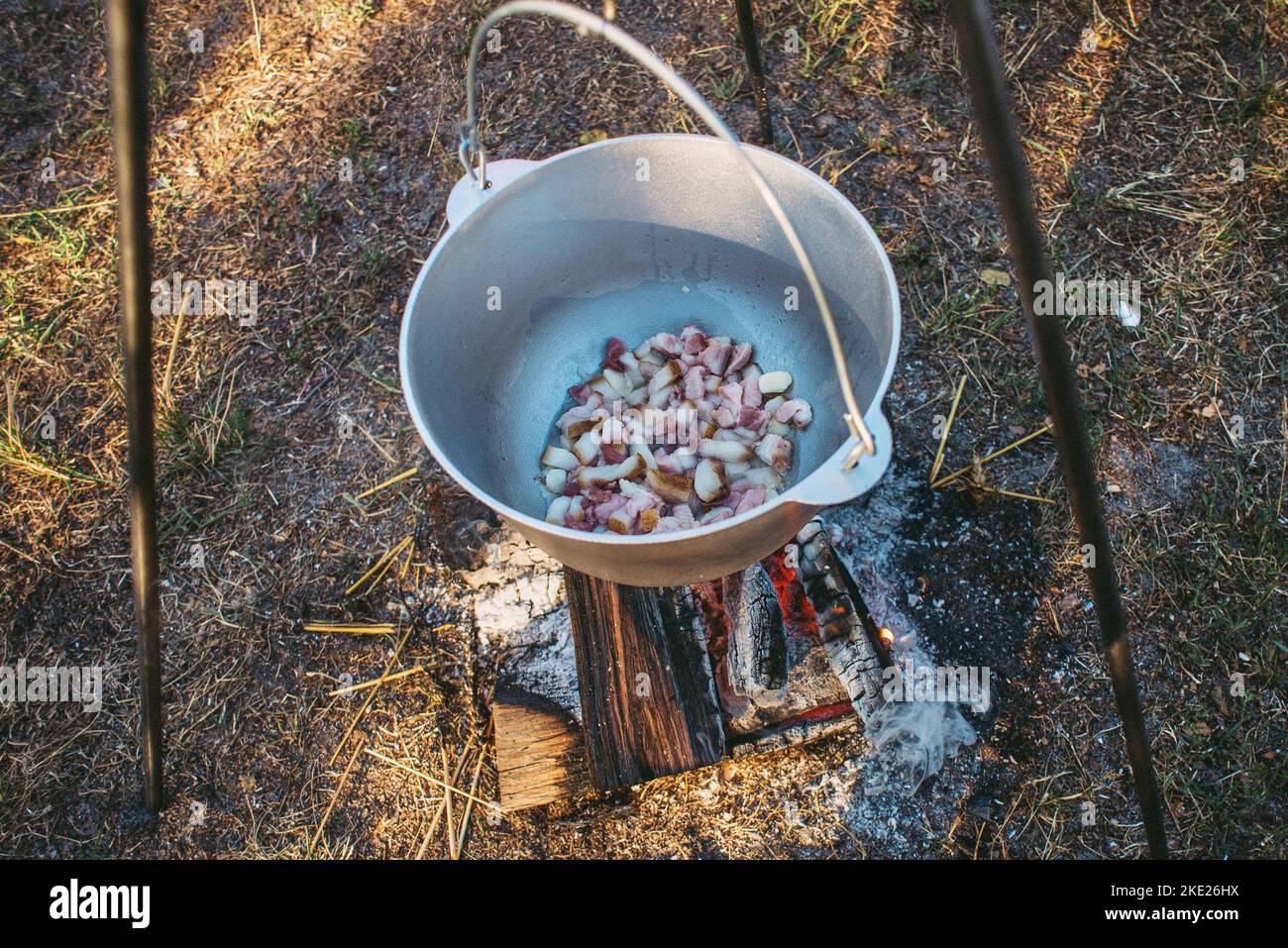 cooking food in the forest, camp food Stock Photo Alamy