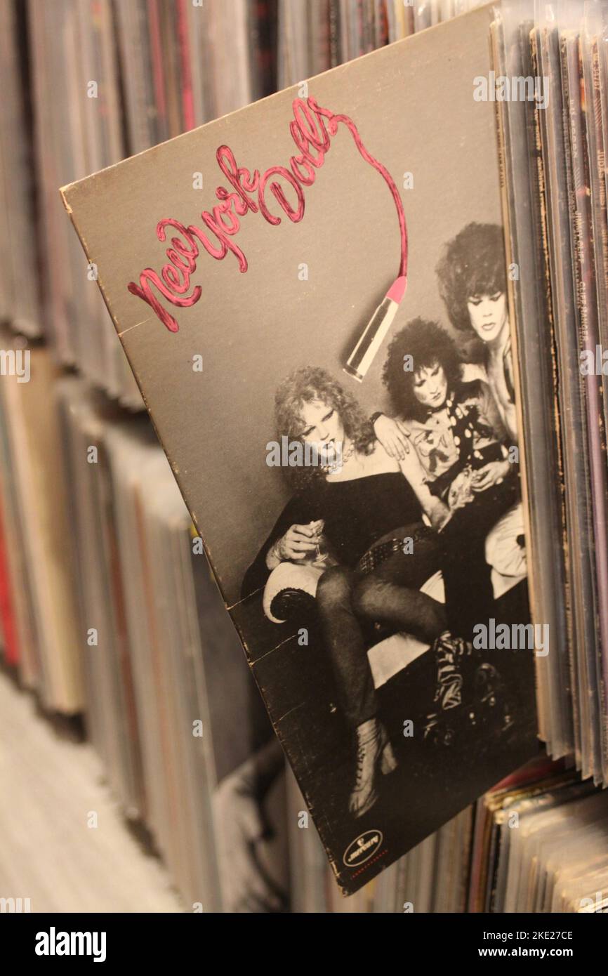 New York Dolls first album on vinyl record Stock Photo