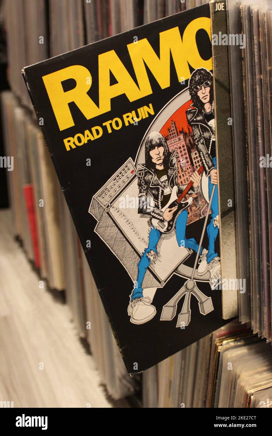 Ramones albums, punk rock records, vinyl LP's Stock Photo