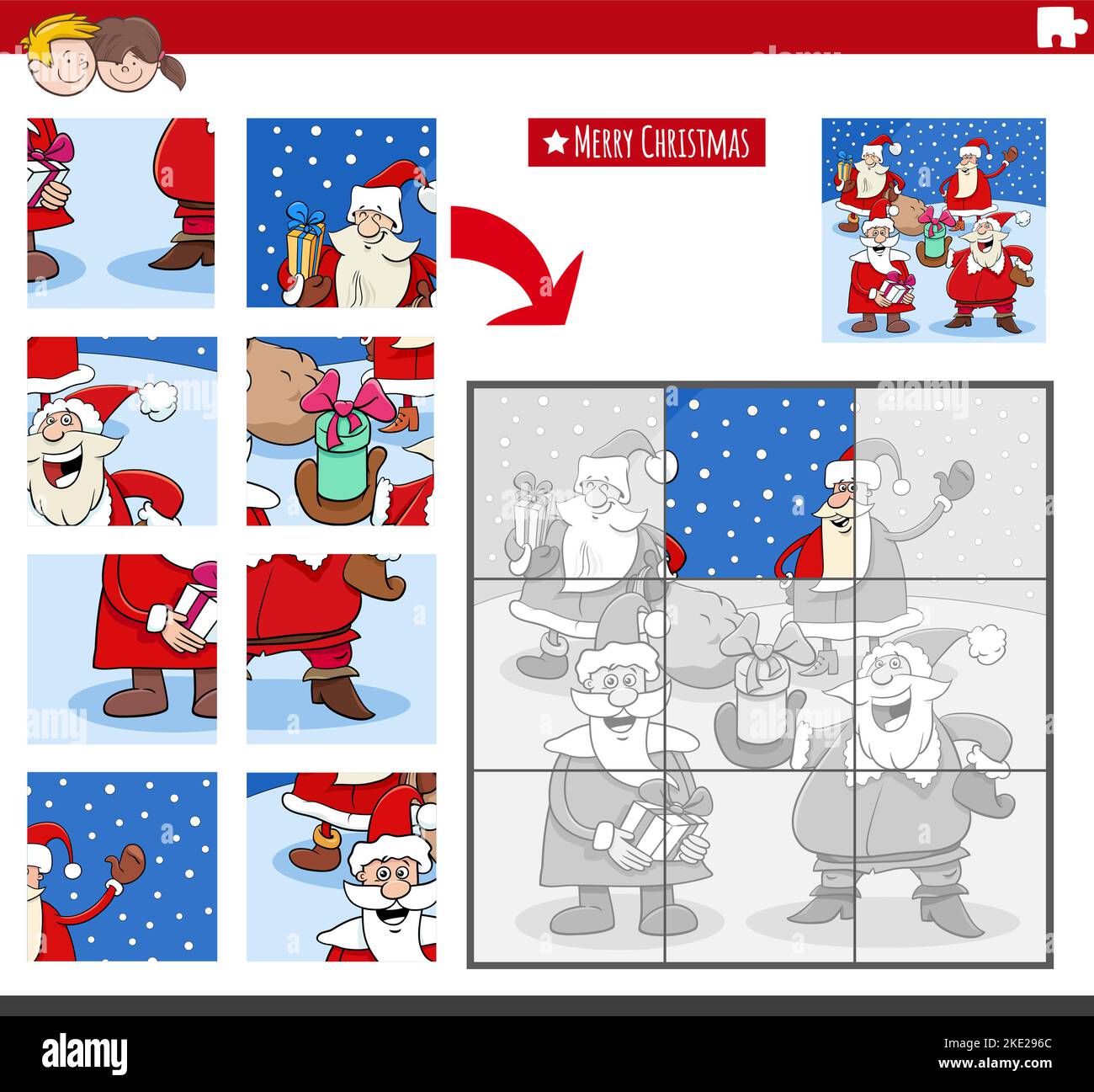 Cartoon illustration of educational jigsaw puzzle task for children ...
