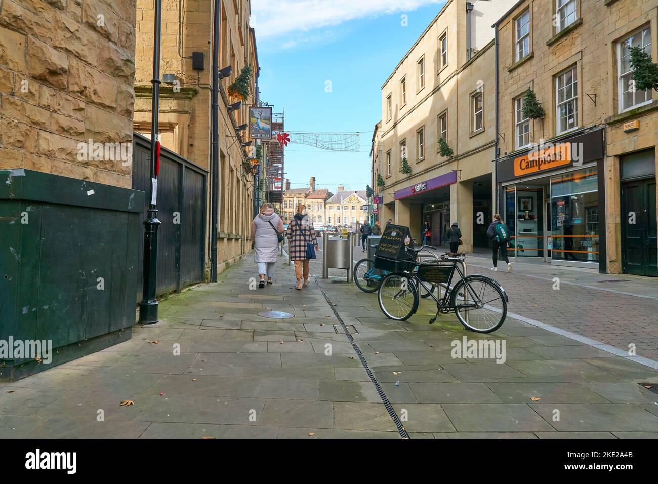 Quiet town center street in Mansfield, Nottinghamshire, UK Stock Photo