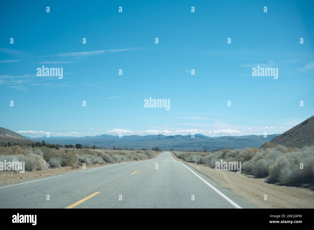 Driving down Highway 178 in the Mojave Desert of California with the