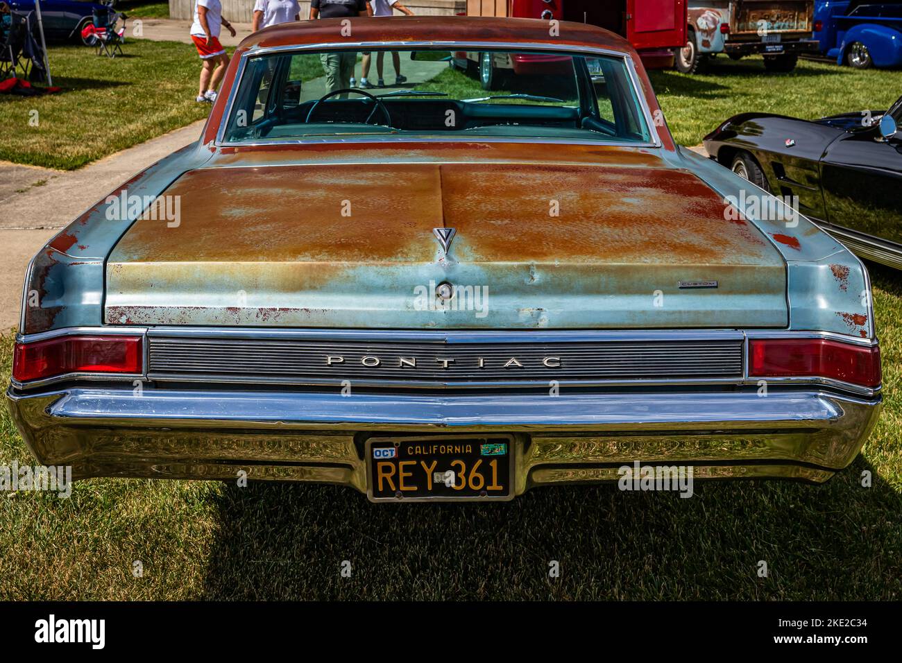 Des Moines, IA - July 02, 2022: High perspective rear view of a 1965 Pontiac Tempest 2 Door Hardtop at a local car show. Stock Photo