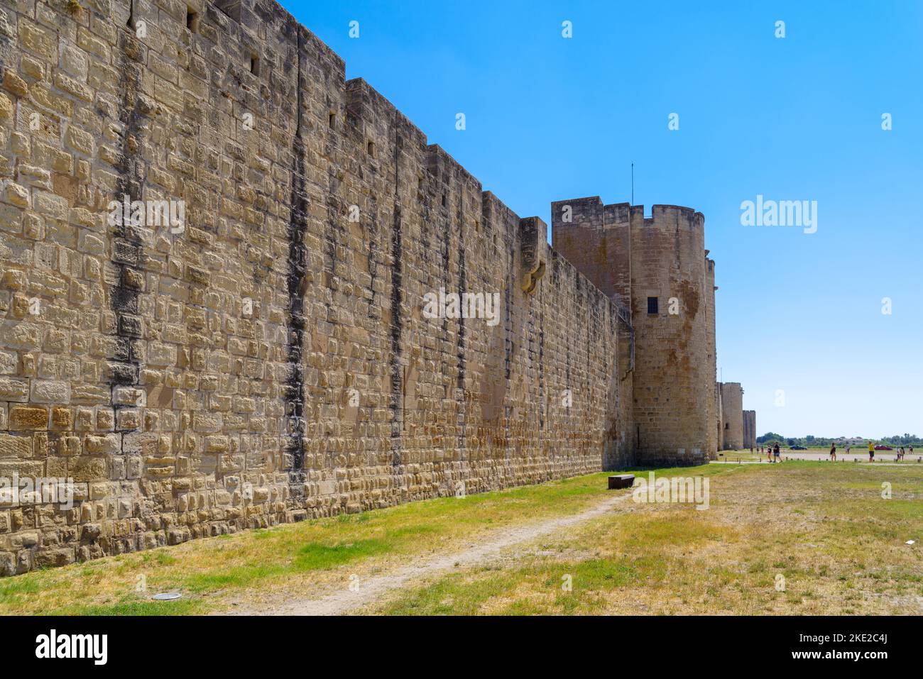remnants of the old medieval wall and towers of aigues-mortes, France Stock Photo