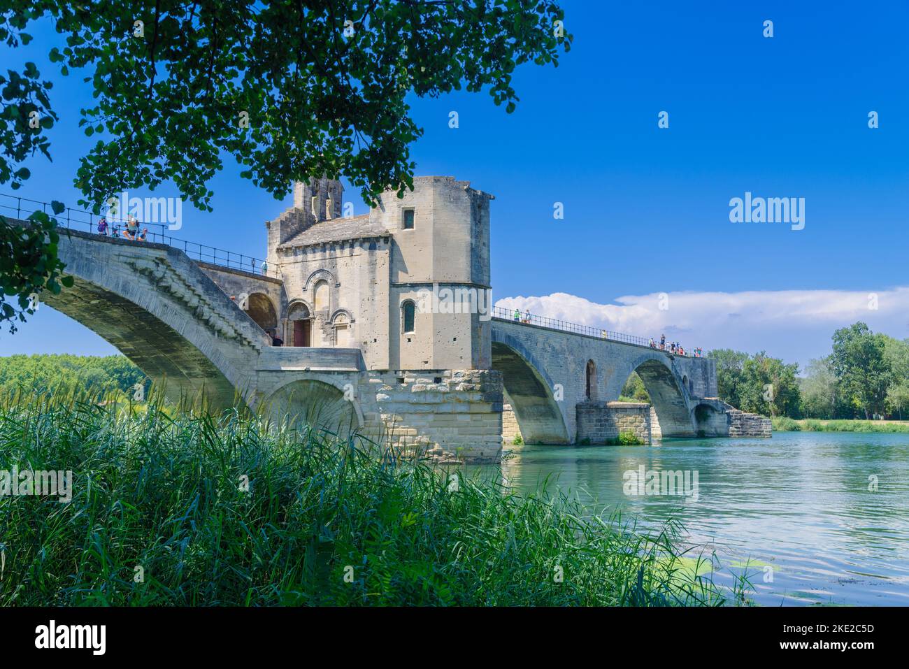 The Pont Saint-Bénézet, also known as the Pont d'Avignon, was a medieval bridge across the Rhône in the town of Avignon, in southern France. Only four Stock Photo