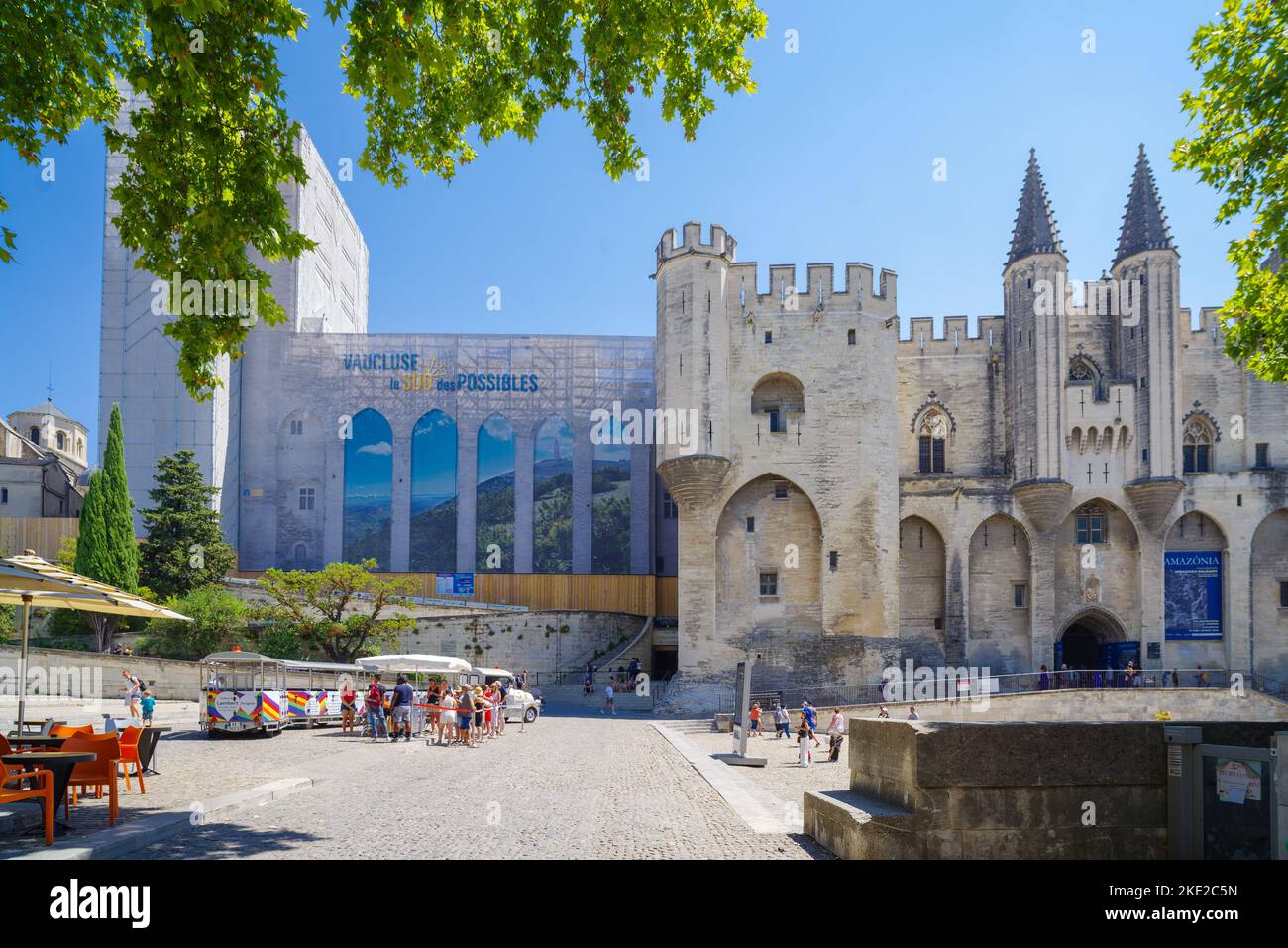 AVIGNON, FRANCE - AUGUST 4, 2022: view on former popes palace (palace des papes), one of the most important medieval gothic buildings in Europe. Stock Photo