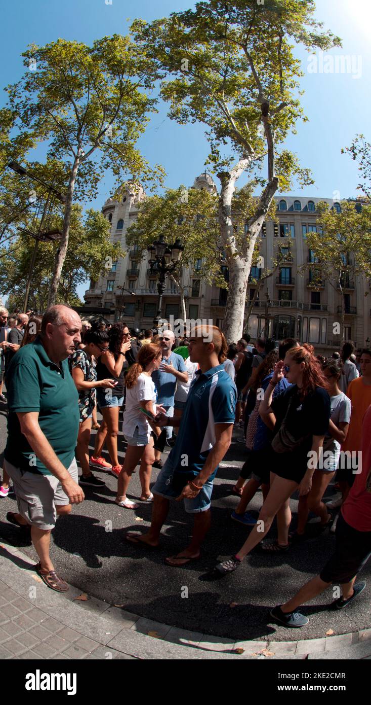 18 August 2017, the day after the islamic terrorism attack in the Ramblas people paying tribute in Ramblas, Barcelona, Spain Stock Photo