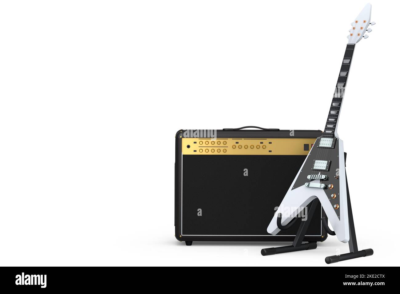 Classical amplifier with electric or acoustic guitar on stand isolated