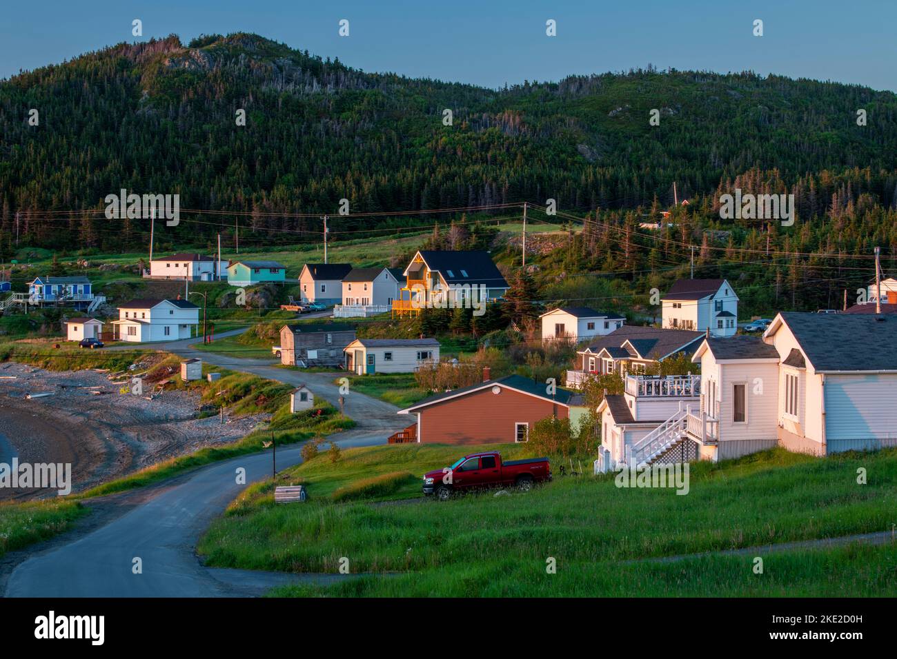 Shoreline buildings at sunrise, Twillingate, Newfoundland and Labrador