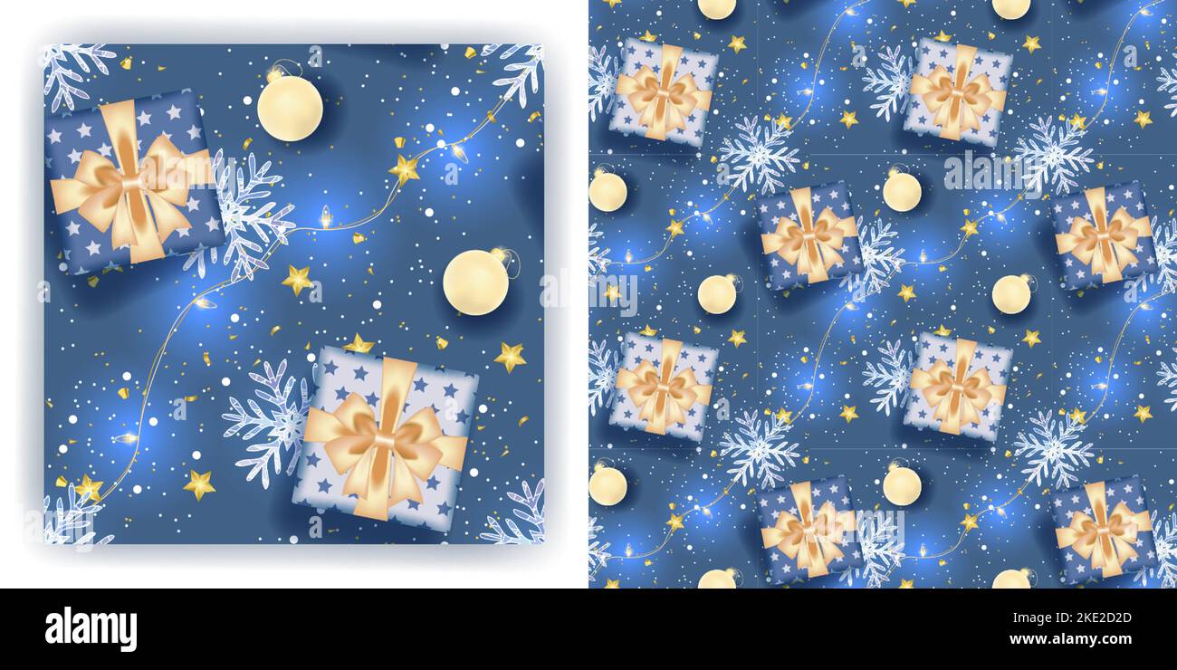 Christmas seamless pattern with blue decoration Stock Vector