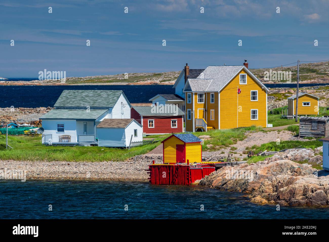 Village houses lining the harbour, Barr'd Islands, Newfoundland and