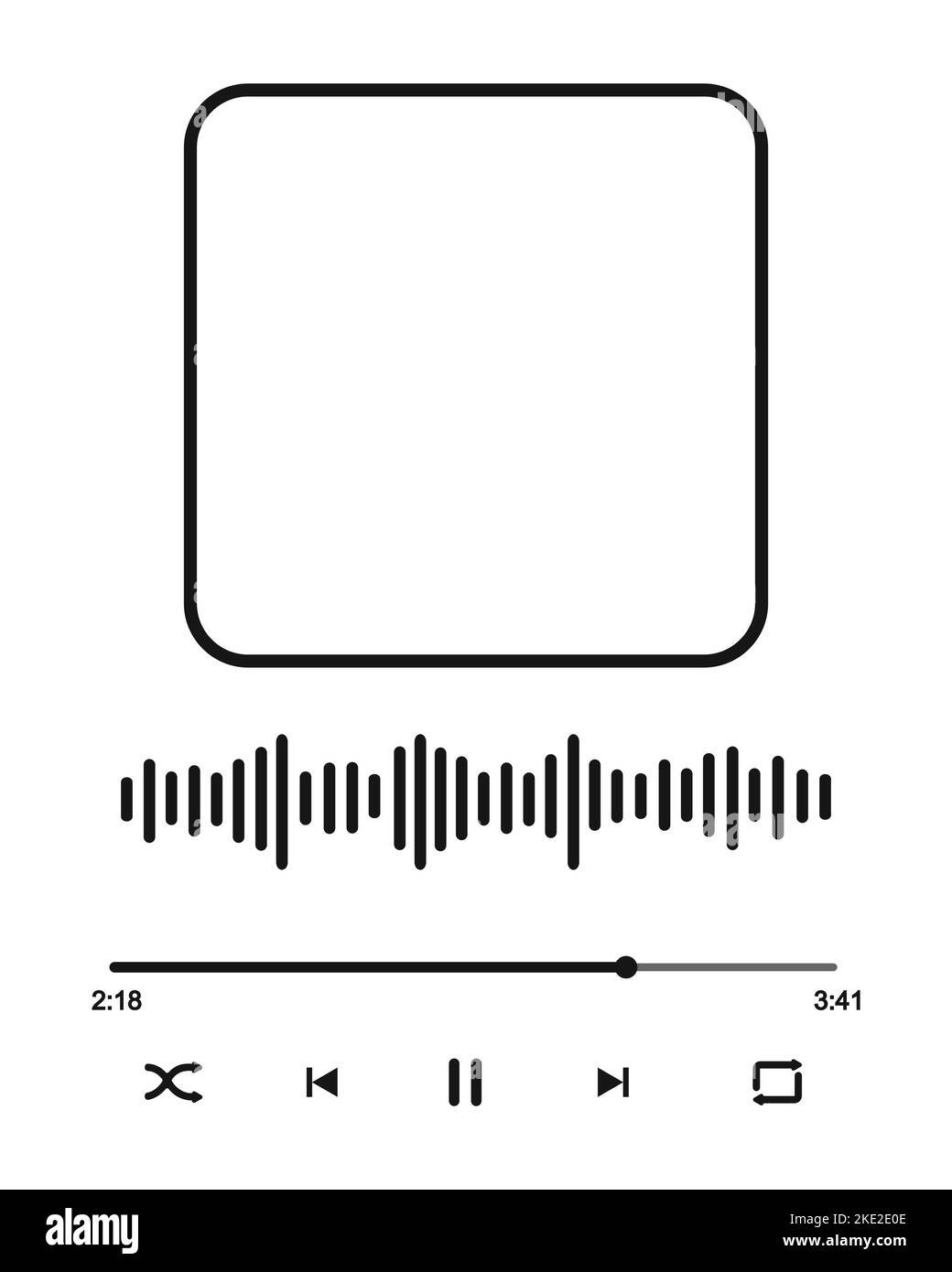 Music player interface with frame for album cover, sound wave, song