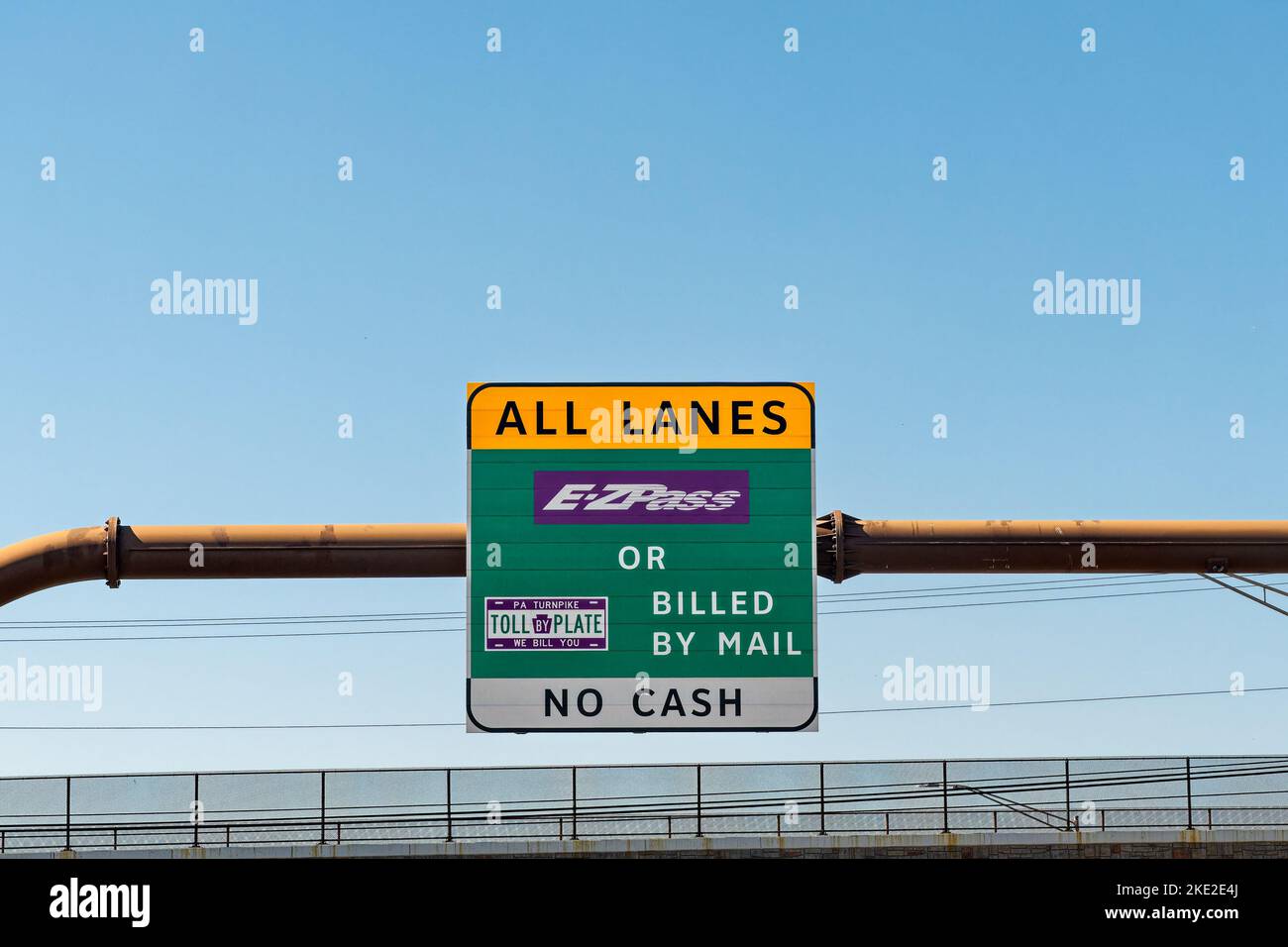 Bensalem, PA - Oct. 22, 2022: E-ZPass sign with Toll by Plate information Stock Photo