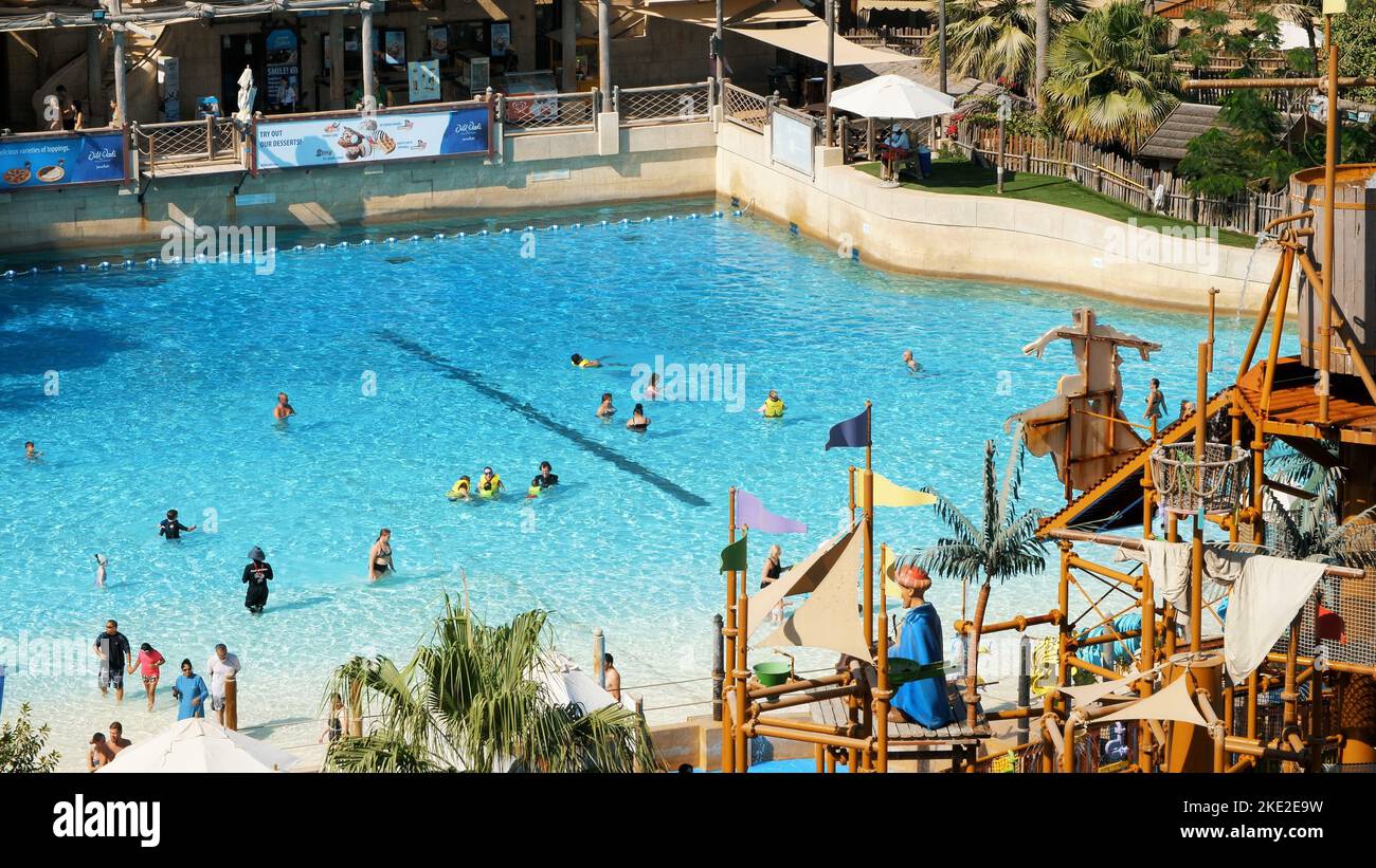 DUBAI, UNITED ARAB EMIRATES, UAE - NOVEMBER 20, 2017: Hotel Jumeirah Al Naseem near with Burj al Arab. water park Wild Wadi, on the territory of the hotel. High quality photo Stock Photo
