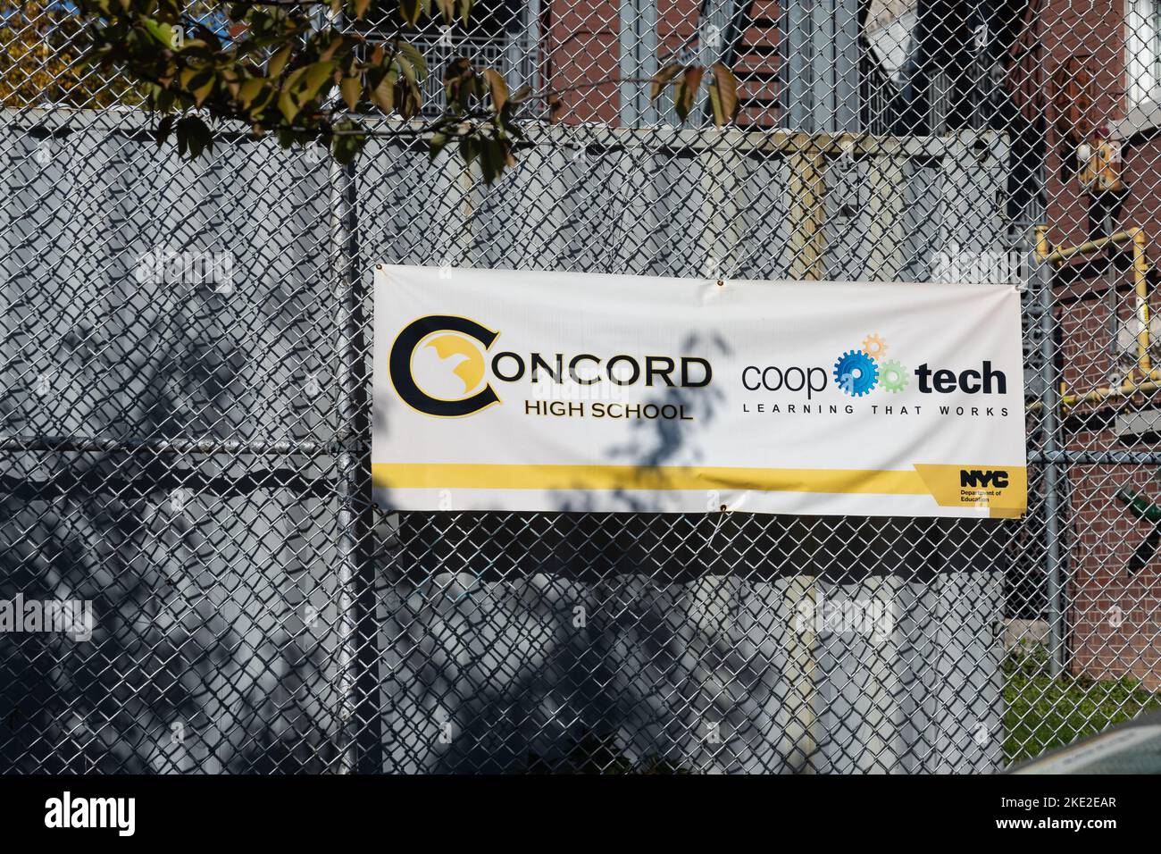 Staten Island, NY - Oct. 22, 2022: Sign at Concord High School which participates in Coop Tech, a half-day vocational program of hands on training tha Stock Photo