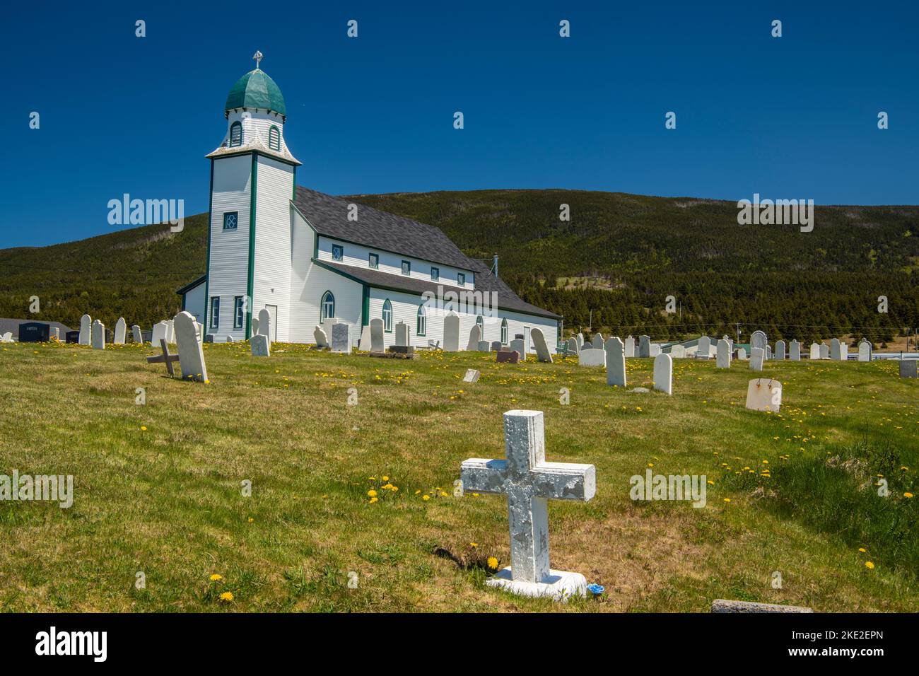Holy Trinity Anglican Church and grounds, Codroy, Newfoundland and Labrador NL, Canada Stock Photo
