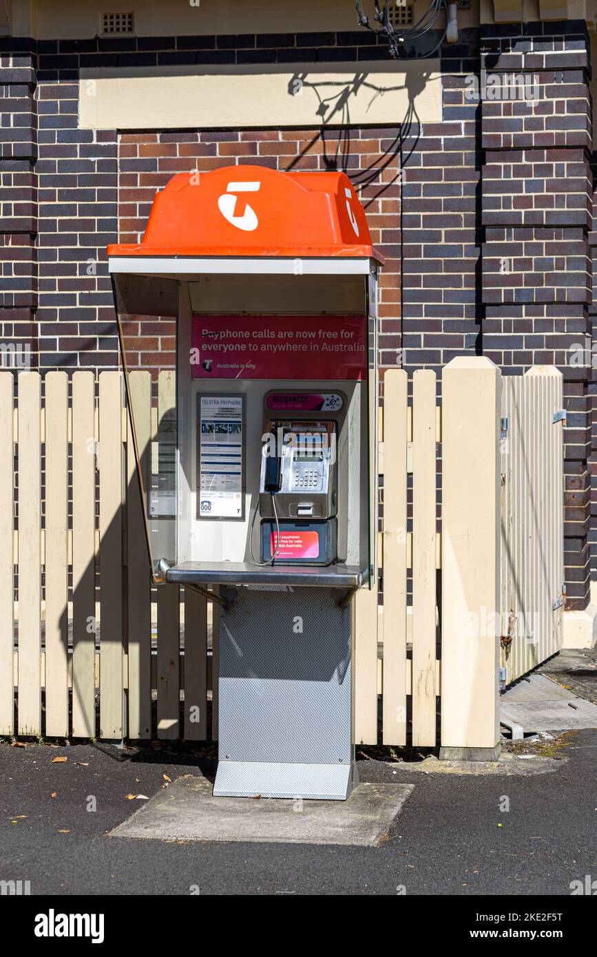A Telstra payphone at Cremorne Point in Sydney, Australia Stock Photo