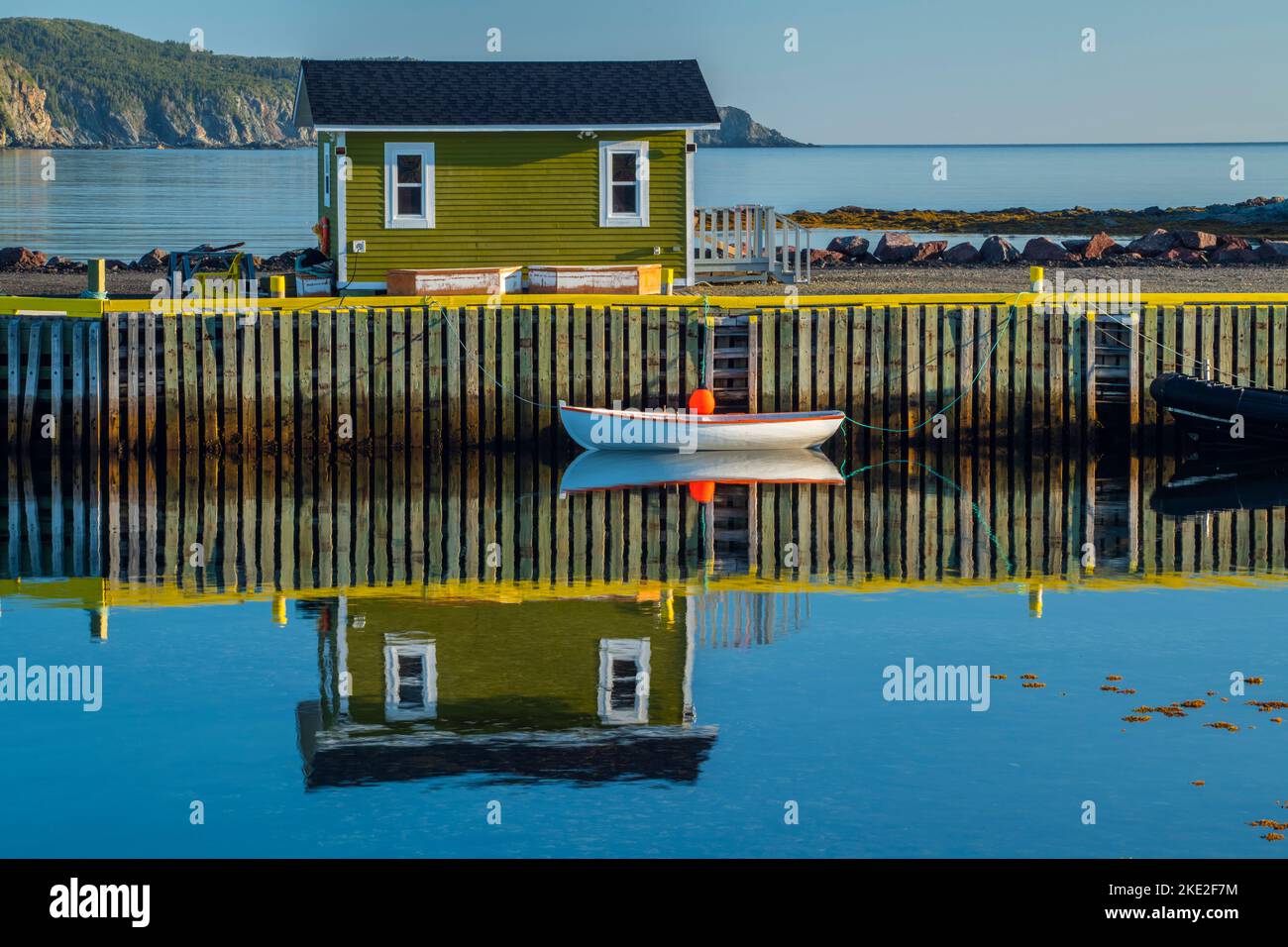 Moored dory, Twillingate, Newfoundland and Labrador NL, Canada Stock Photo