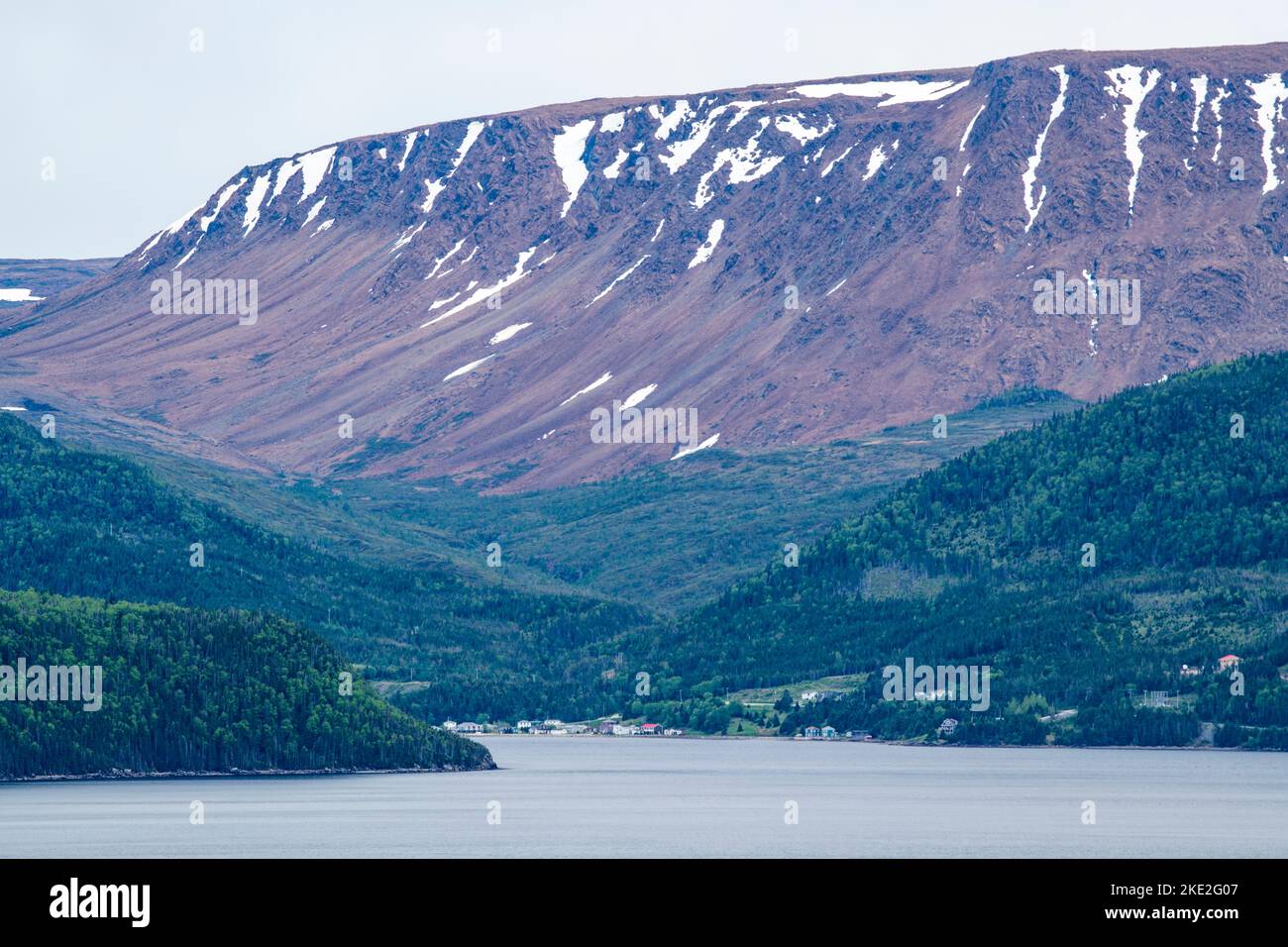 Tablelands overlooking town of Shoal Creek, Norris Point, Newfoundland and Labrador NL, Canada Stock Photo