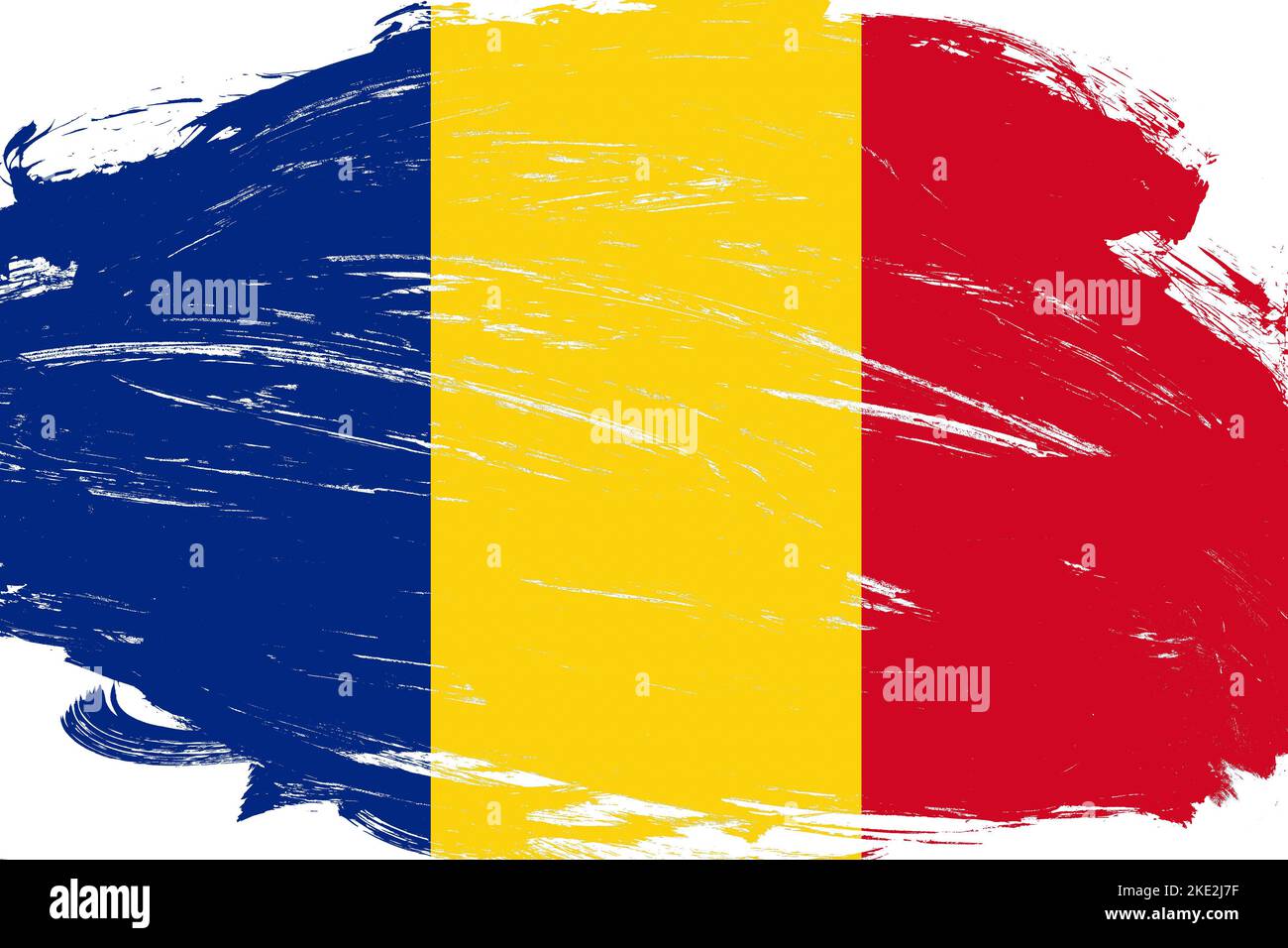 Distressed stroke brush painted romania flag on white background Stock ...