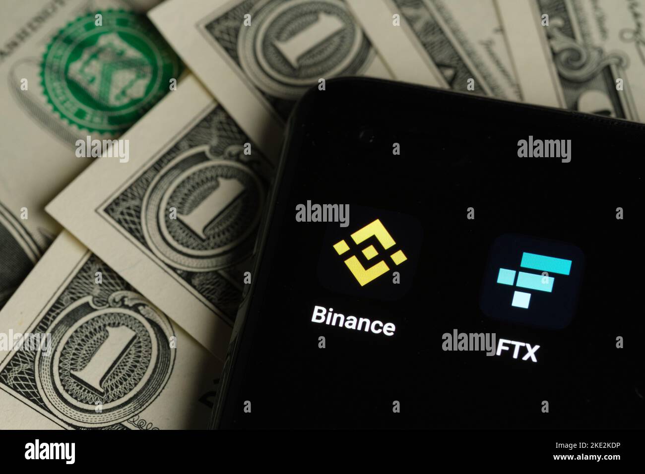 Binance and FTX Cryptocurrency Exchange apps seen on smartphone. Stafford, United Kindom, November 9, 2022. Stock Photo