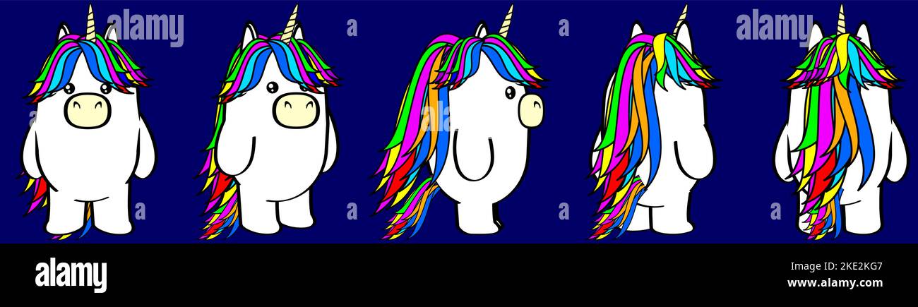chibi unicorn cartoon perspective view set pack in vector format Stock ...