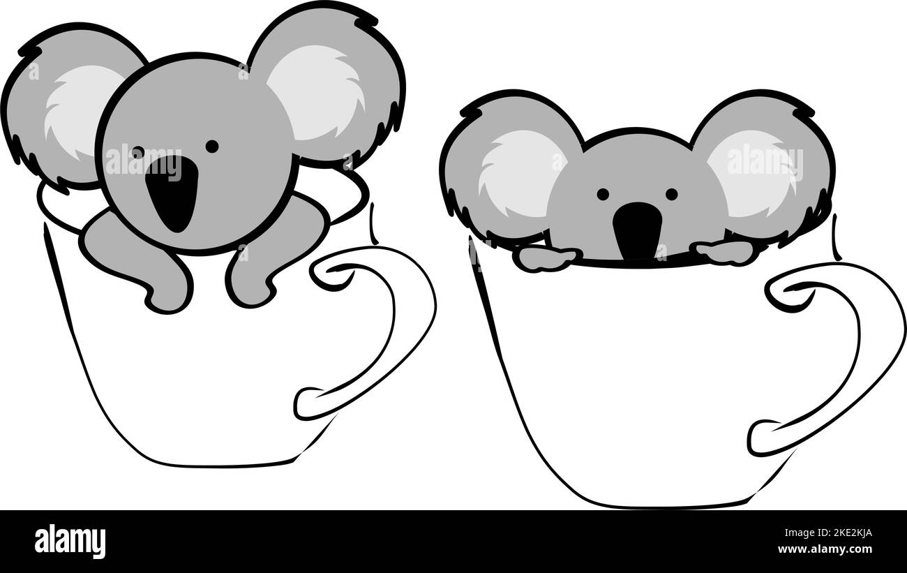 kawaii chibi koala cartoon set illustration in vector format Stock