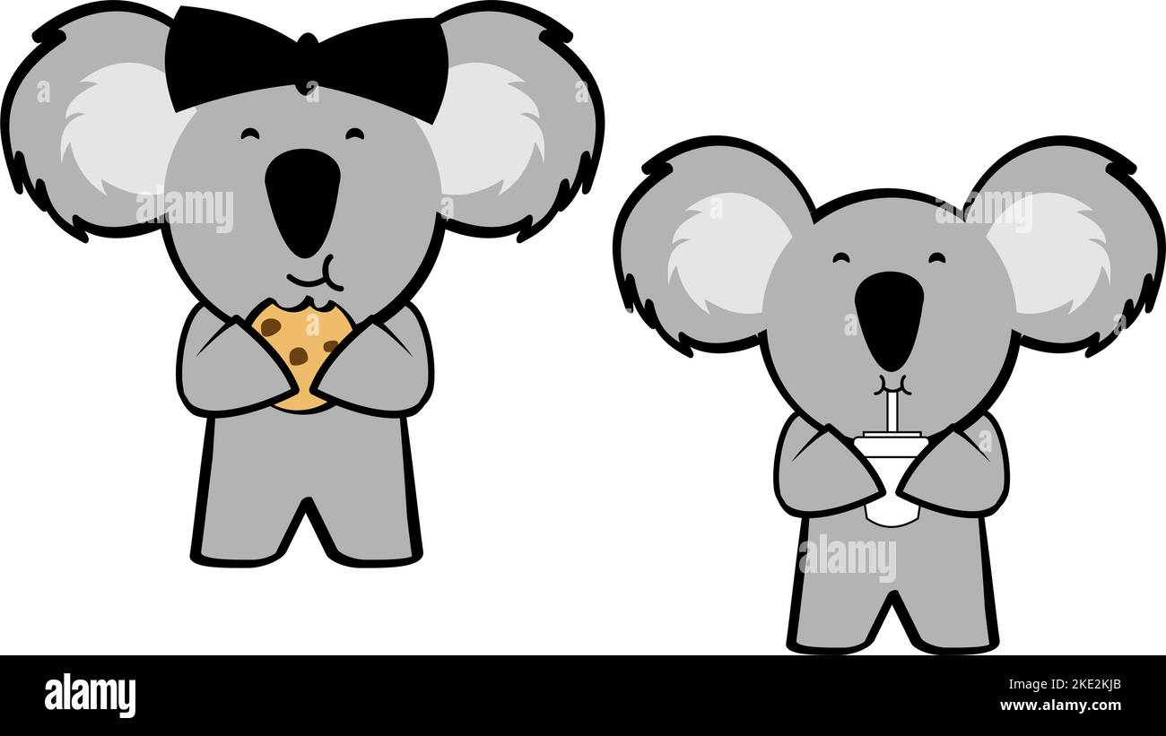 cute chibi koala cartoon set illustration in vector format Stock Vector