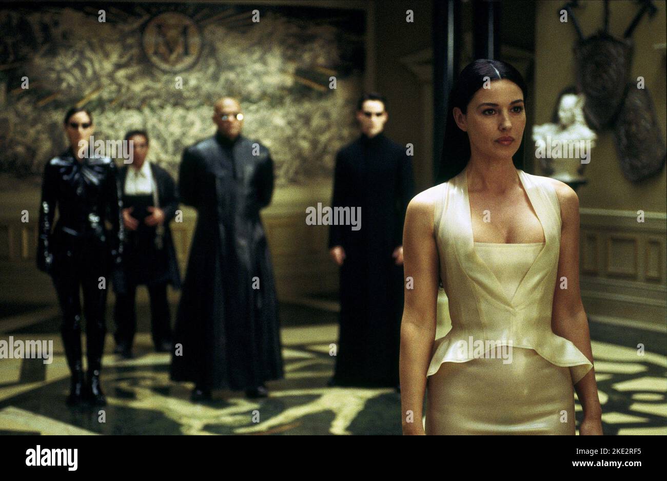 THE MATRIX RELOADED, CARRIE-ANNE MOSS, RANDALL DUK KIM,  LAURENCE FISHBURNE, KEANU REEVES, MONICA BELLUCCI, 2003 Stock Photo